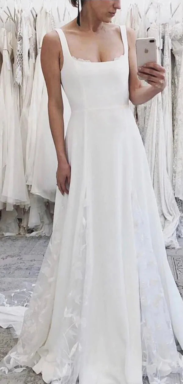 A-line Unique Design Plus Size Beach Vintage Long Wedding Dresses WD285