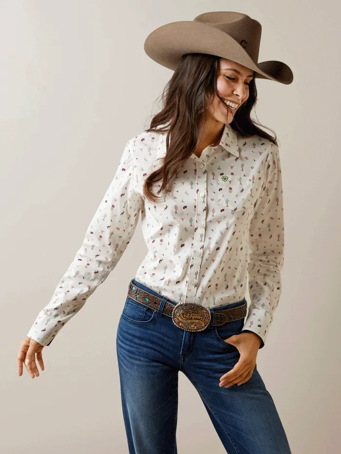 Ariat 10044947 Womens Wrinkle Resist Kirby Stretch Shirt Santa Fe Ivory