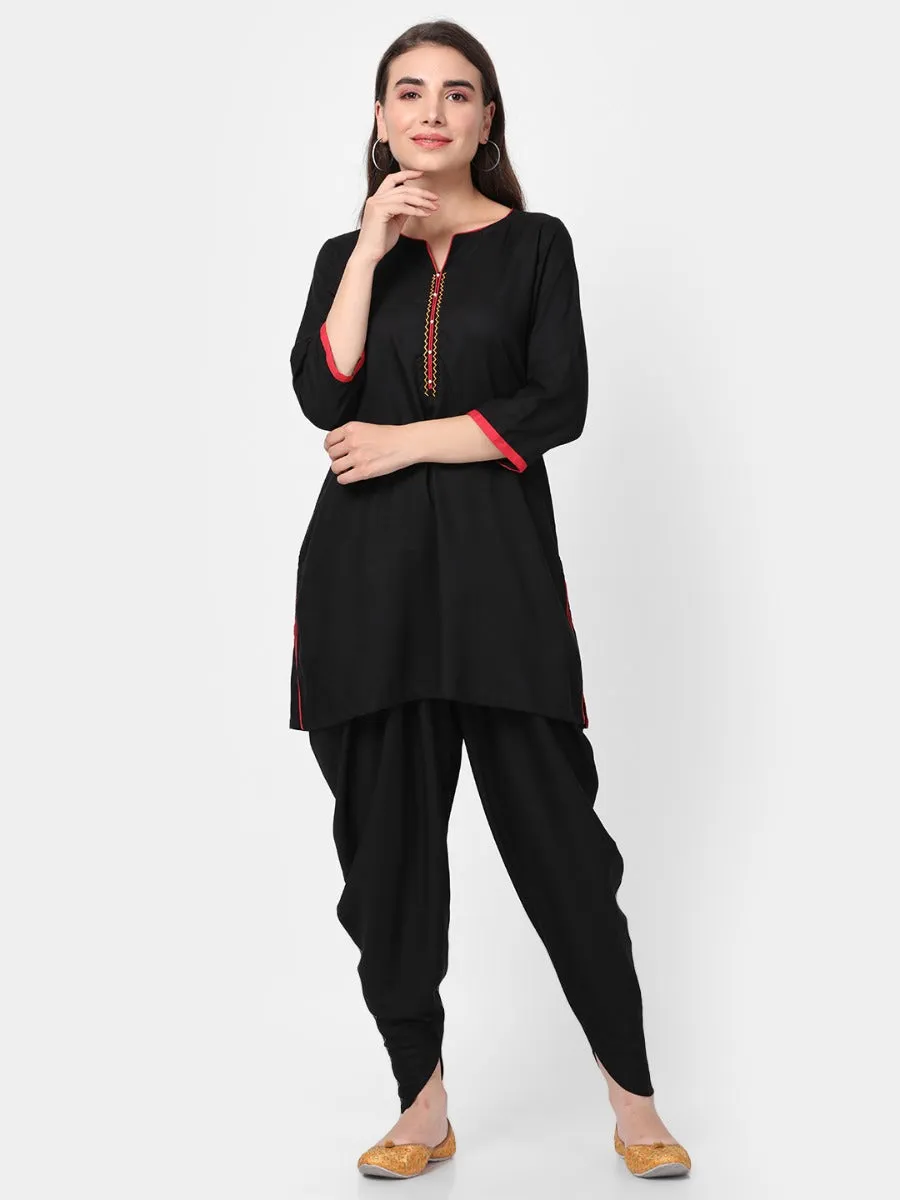 Black Solid Kurta Jacket With Cowl Pant