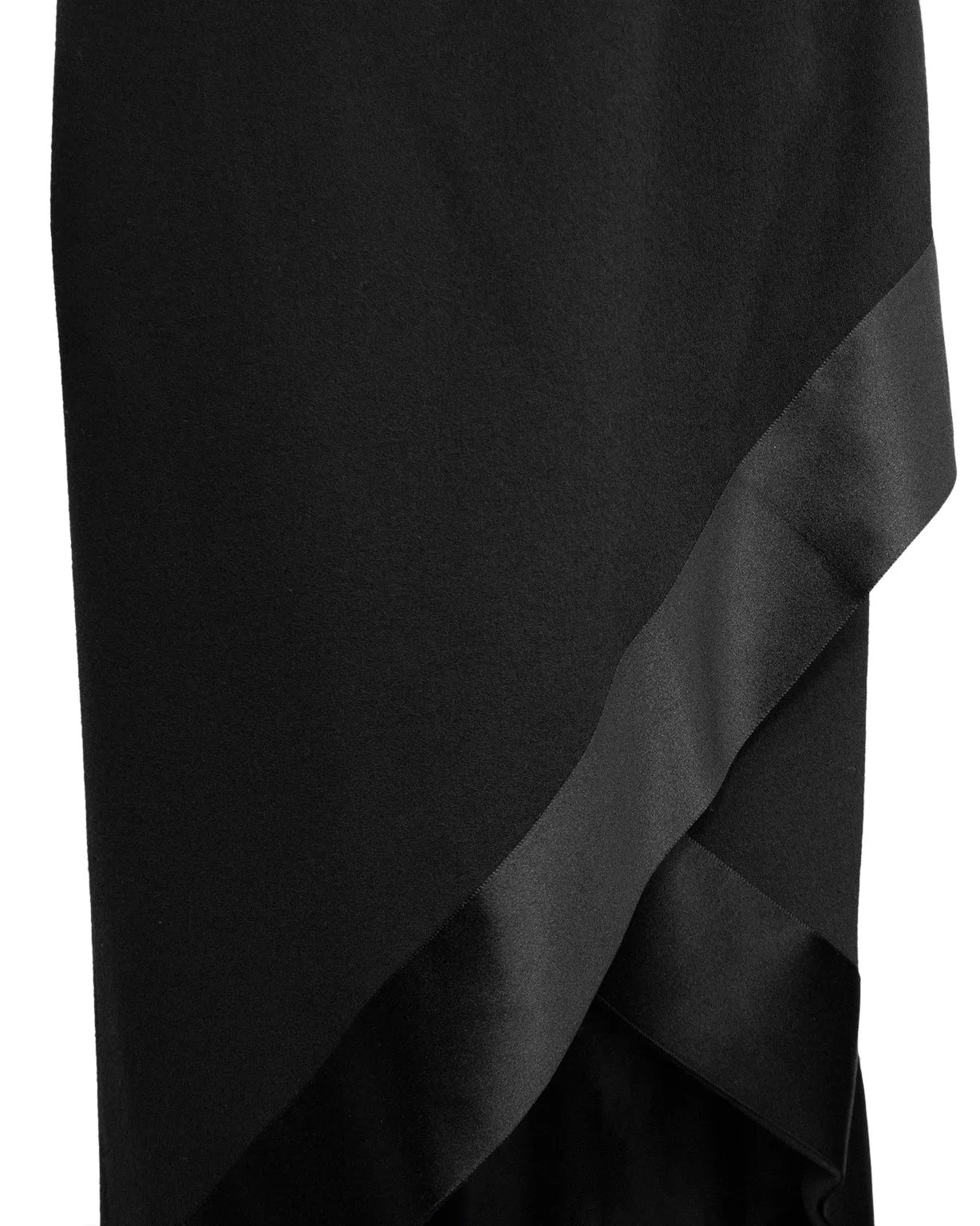 Black Wool Crepe One Shoulder Wrapped Evening Dress