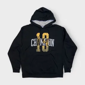 Champion Mens Fleece Pullover Hoodie Sweatshirt | M | Black/Yellow ‘19’ | NWT