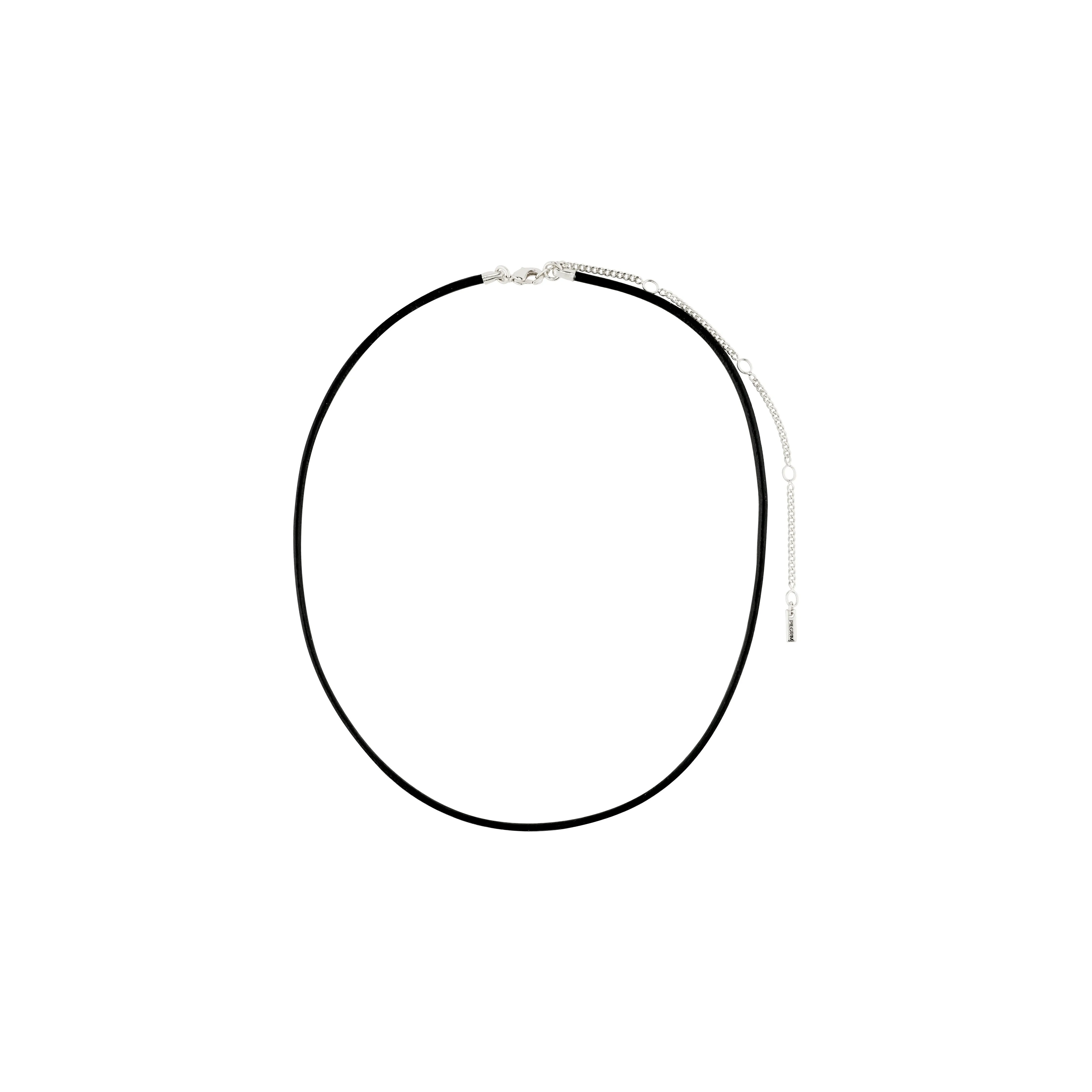 CHARM leather cord necklace, black/silver-plated