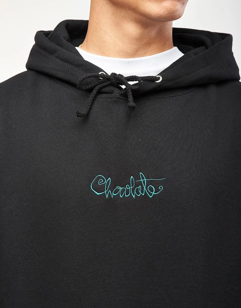 Chocolate 94 Embroidered Script Pullover Hoodie - Black