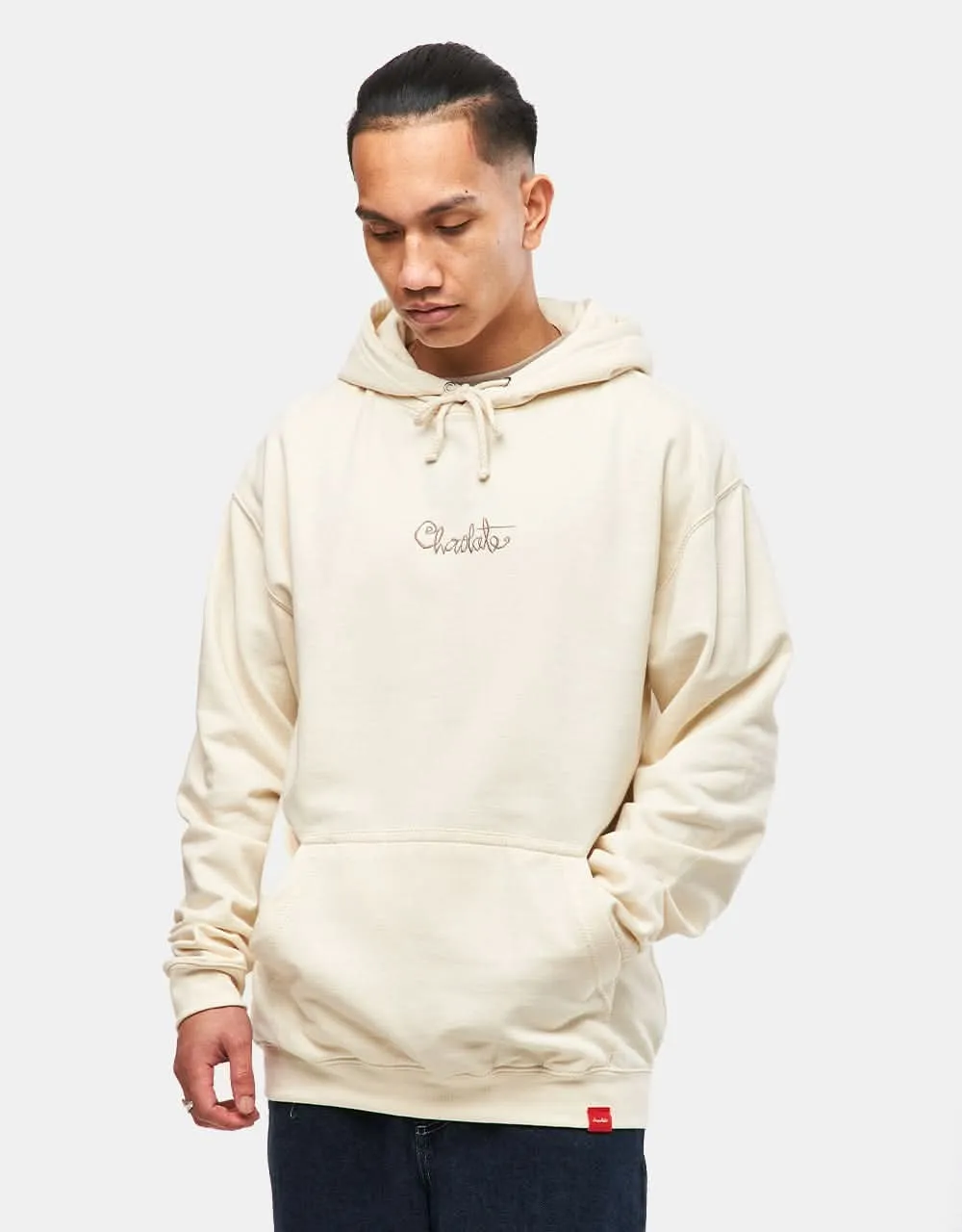 Chocolate 94 Embroidered Script Pullover Hoodie - Tan