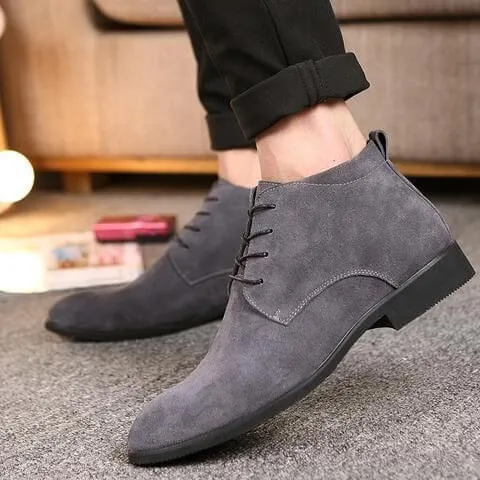 Elegant Handmade Gray Color Suede Boots, Men's Fashion Chukka Lace Up Boots