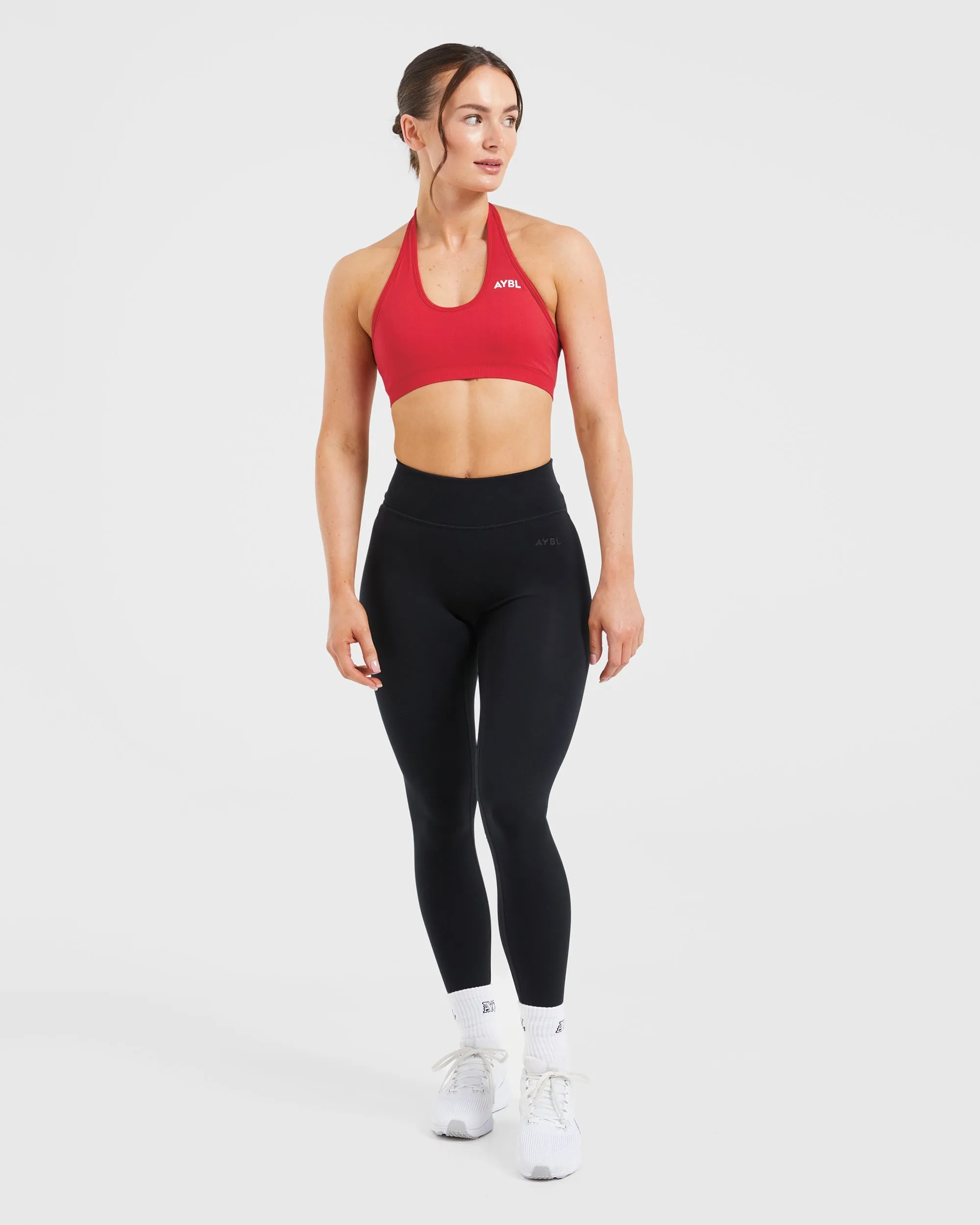 Essential Seamless Halterneck Sports Bra - Red