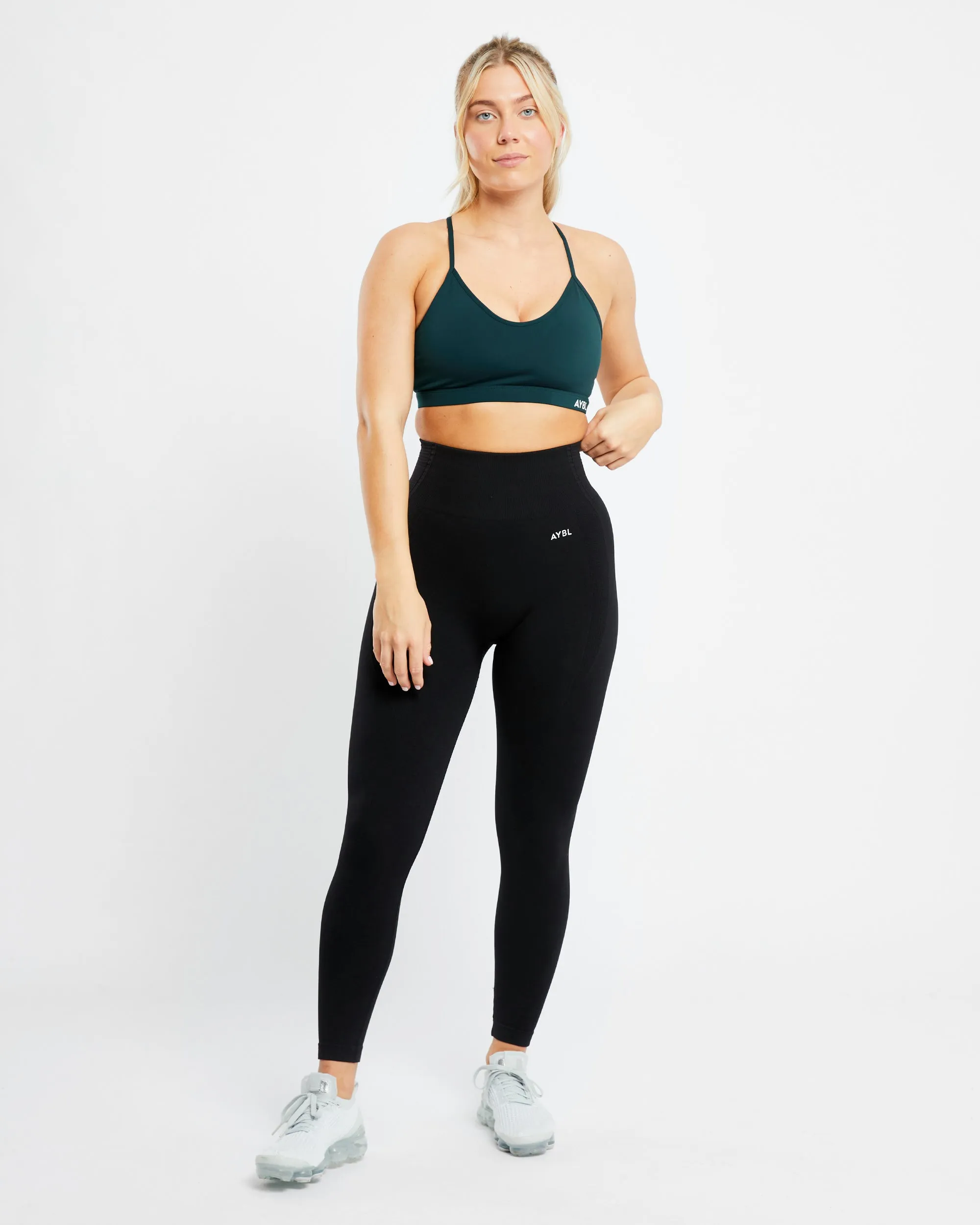 Essential V Neck Sports Bra - Forest Green