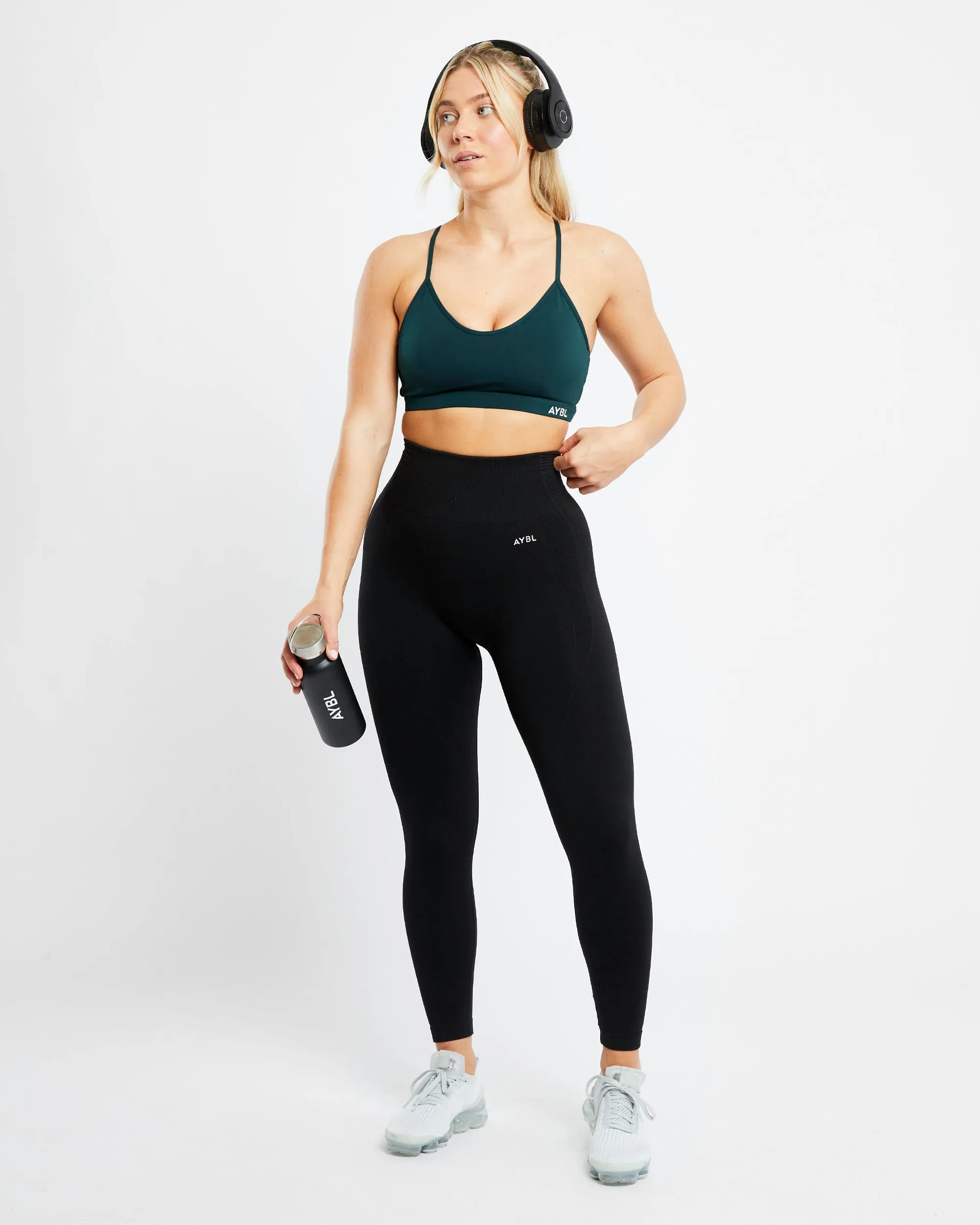 Essential V Neck Sports Bra - Forest Green