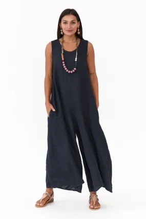 Fay Navy Linen Jumpsuit