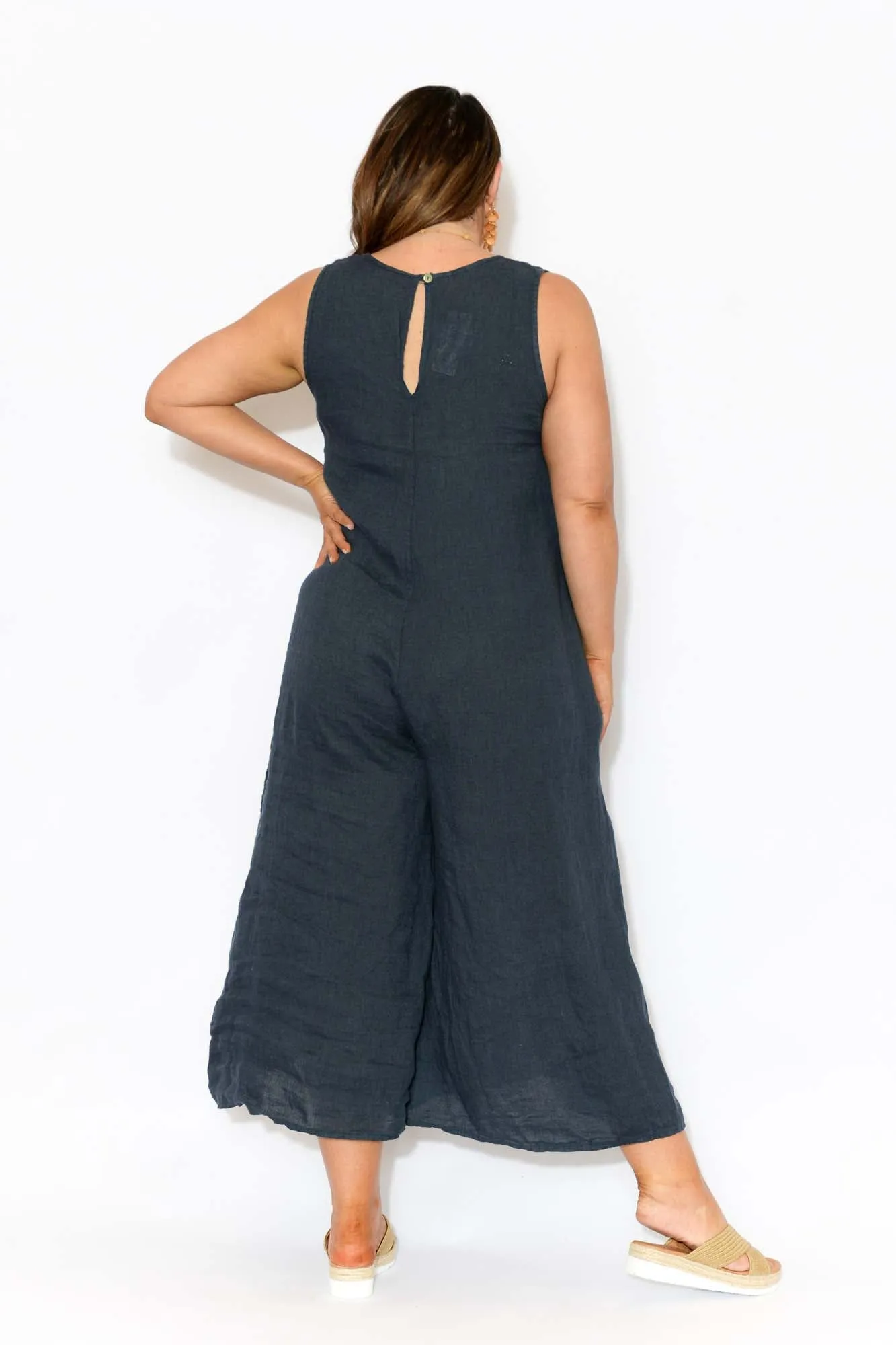 Fay Navy Linen Jumpsuit