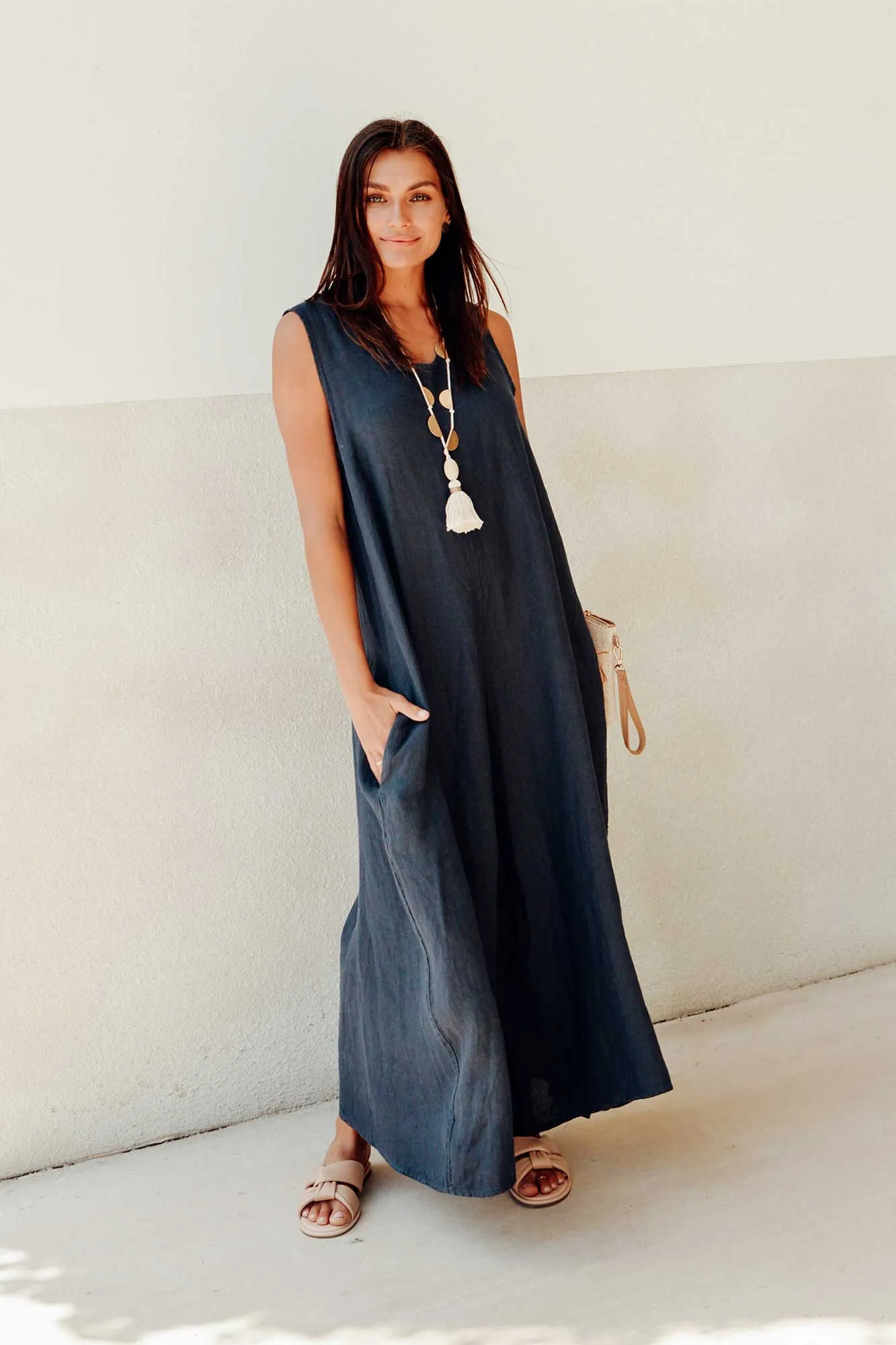 Fay Navy Linen Jumpsuit