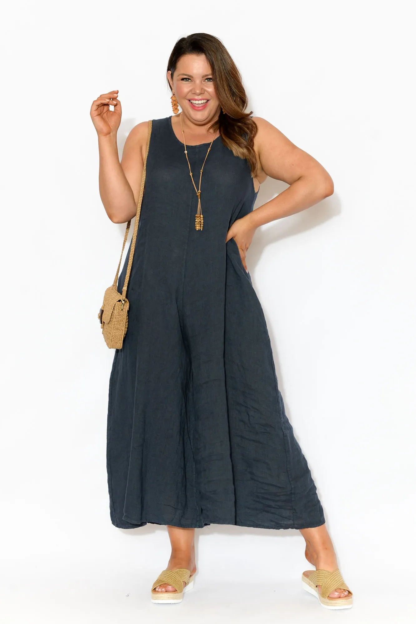 Fay Navy Linen Jumpsuit