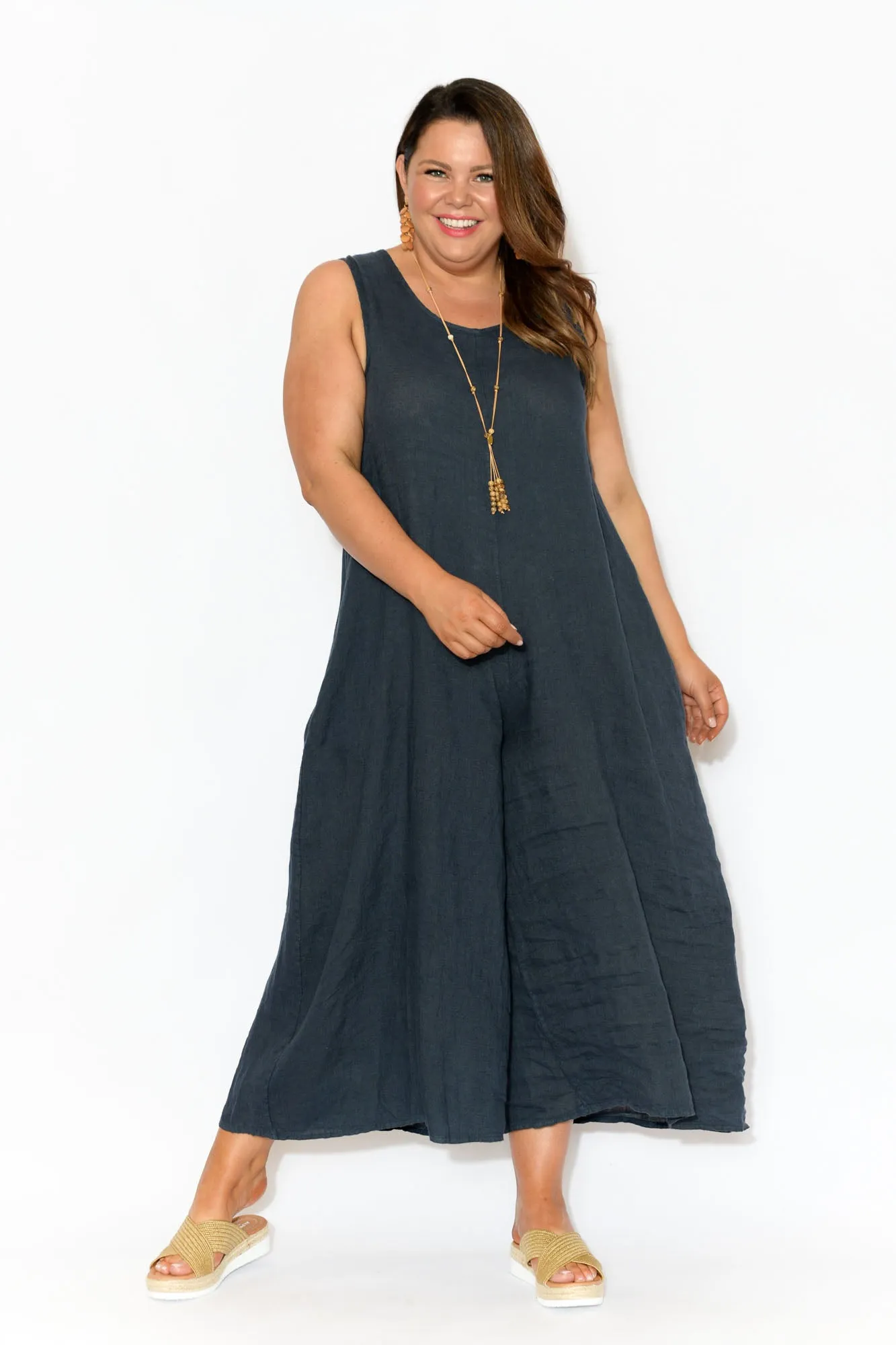 Fay Navy Linen Jumpsuit