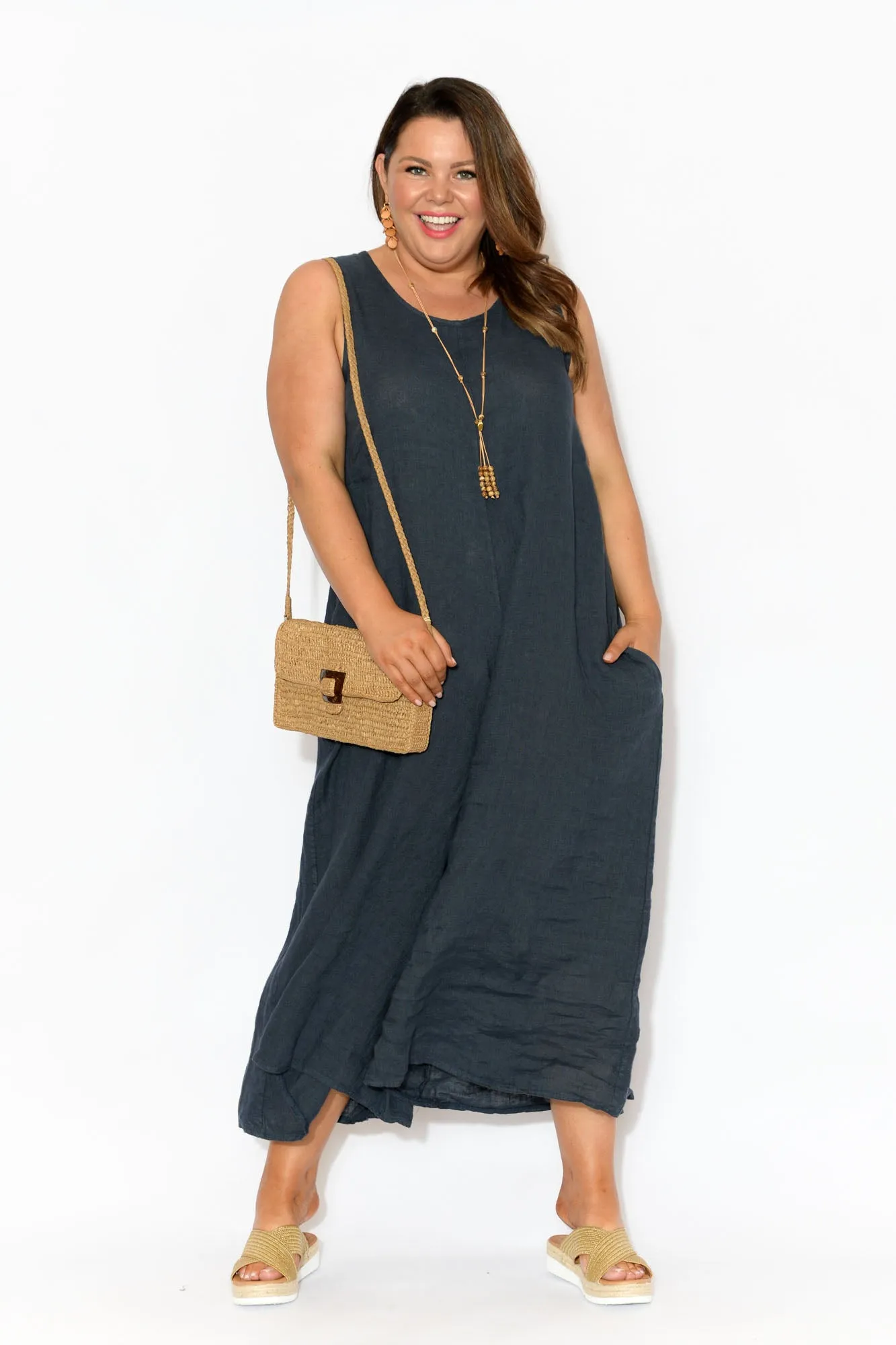 Fay Navy Linen Jumpsuit