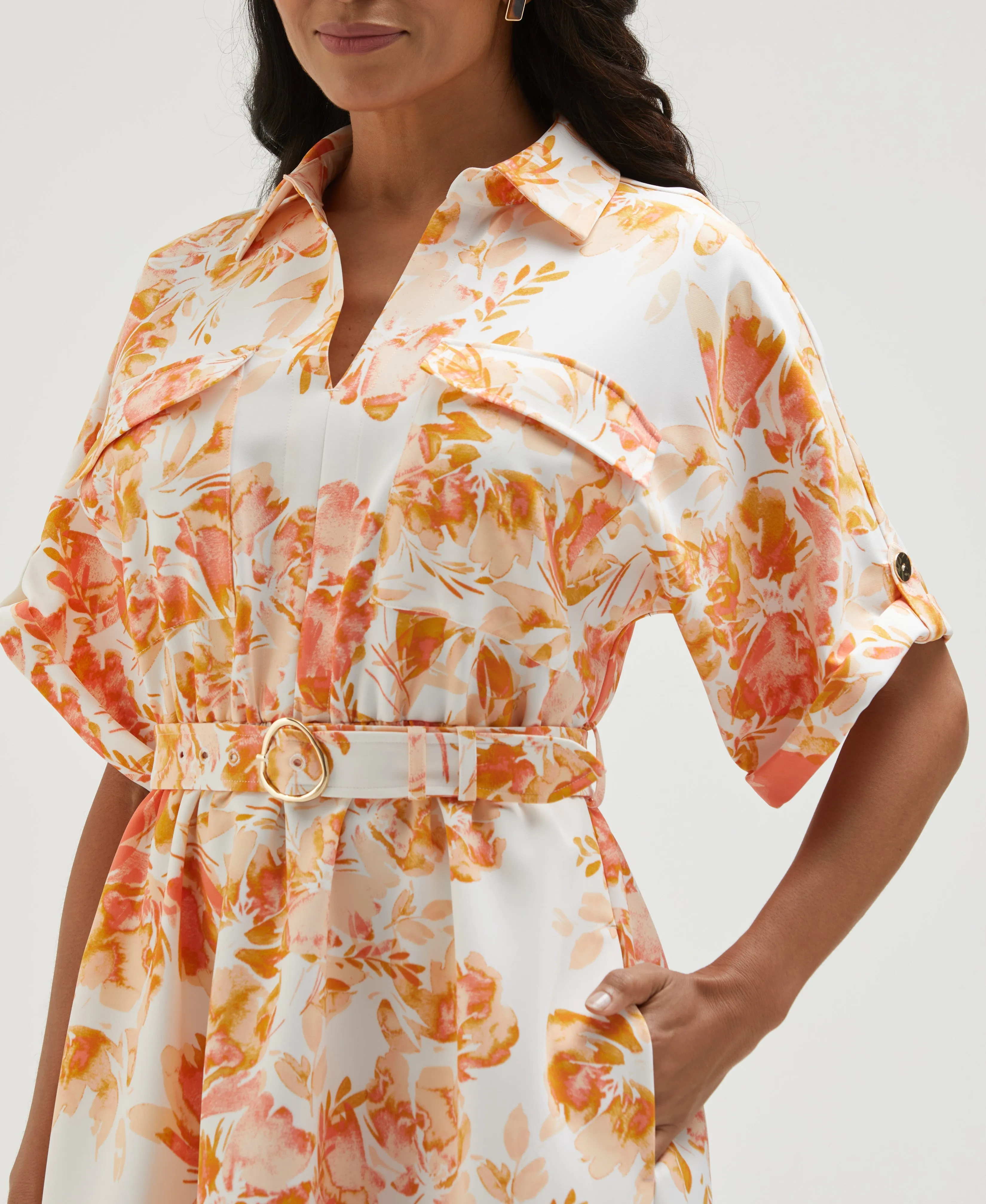 Floral Print Utility Shirt Dress