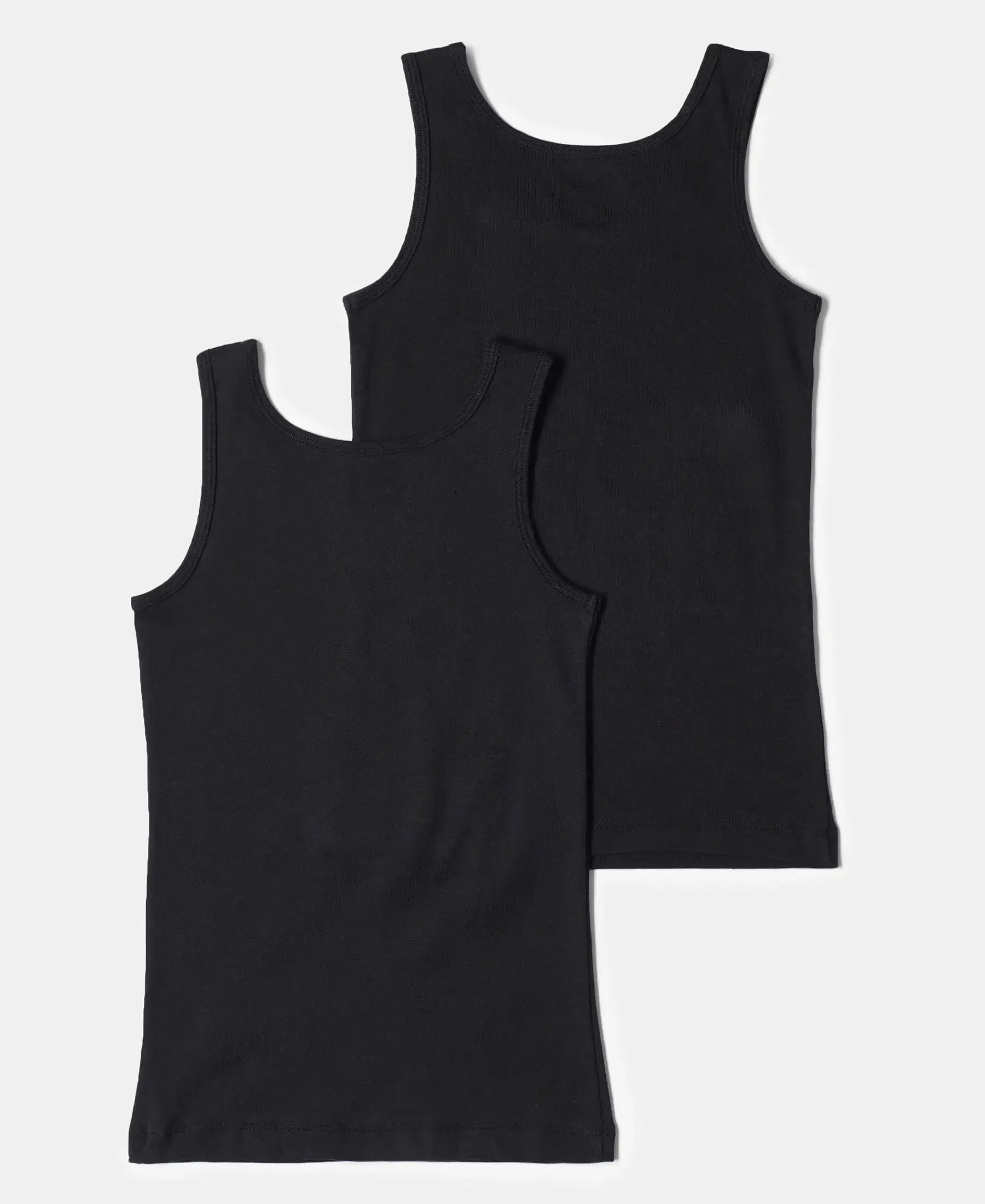 Girl's Super Combed Cotton Rib Solid Inner Tank Top - Black (Pack of 2)