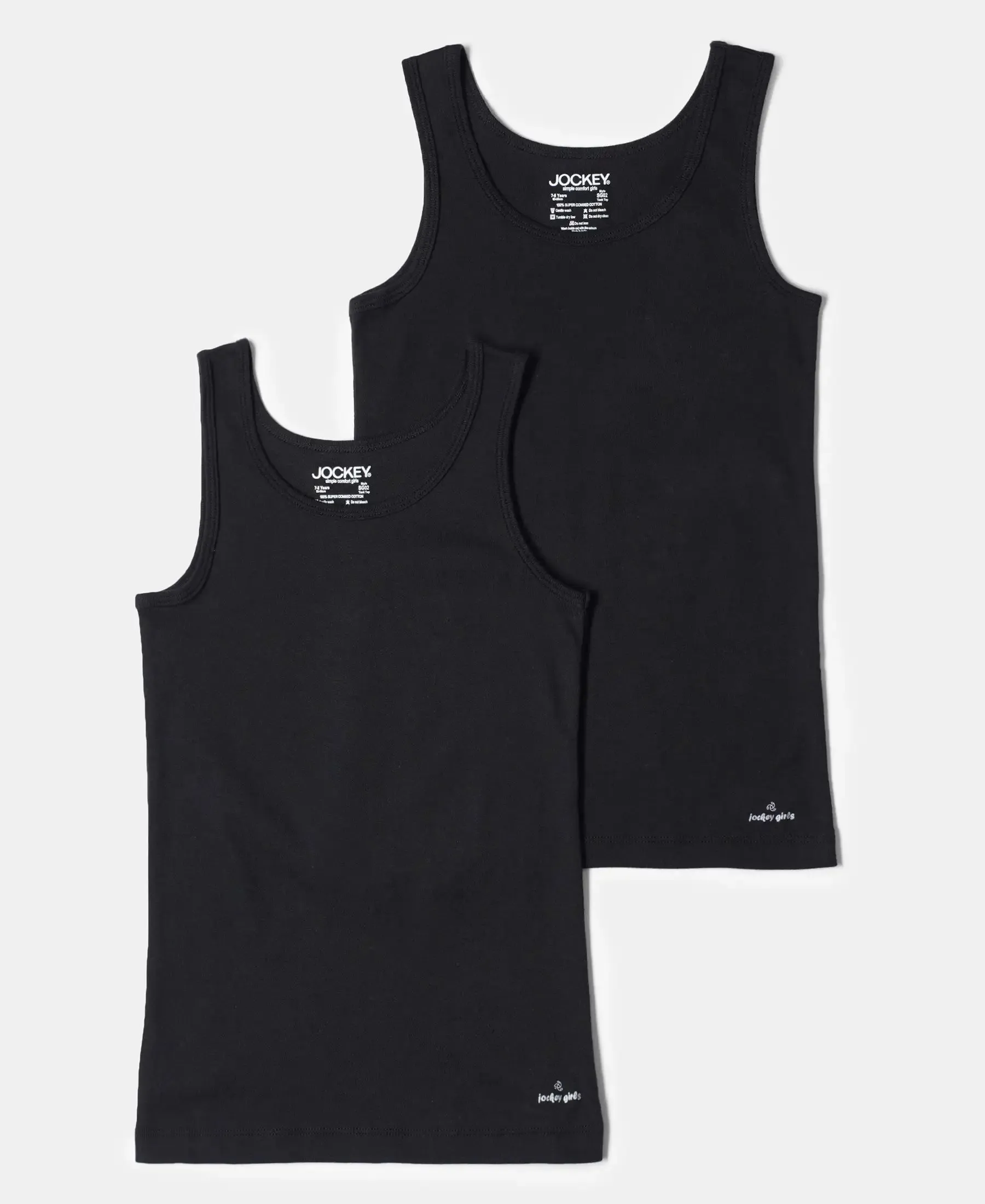 Girl's Super Combed Cotton Rib Solid Inner Tank Top - Black (Pack of 2)