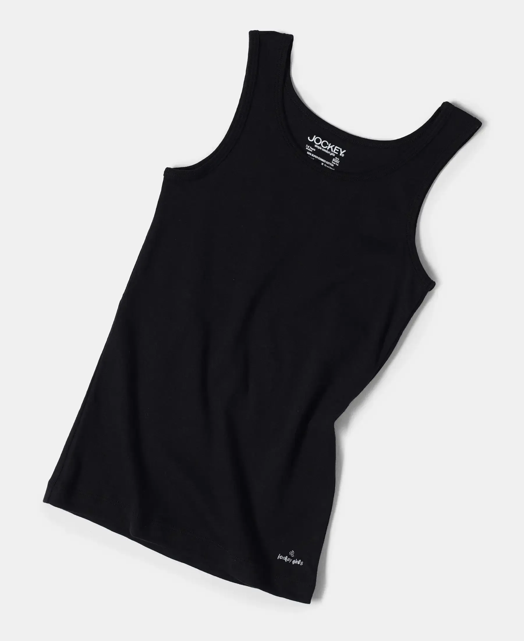 Girl's Super Combed Cotton Rib Solid Inner Tank Top - Black