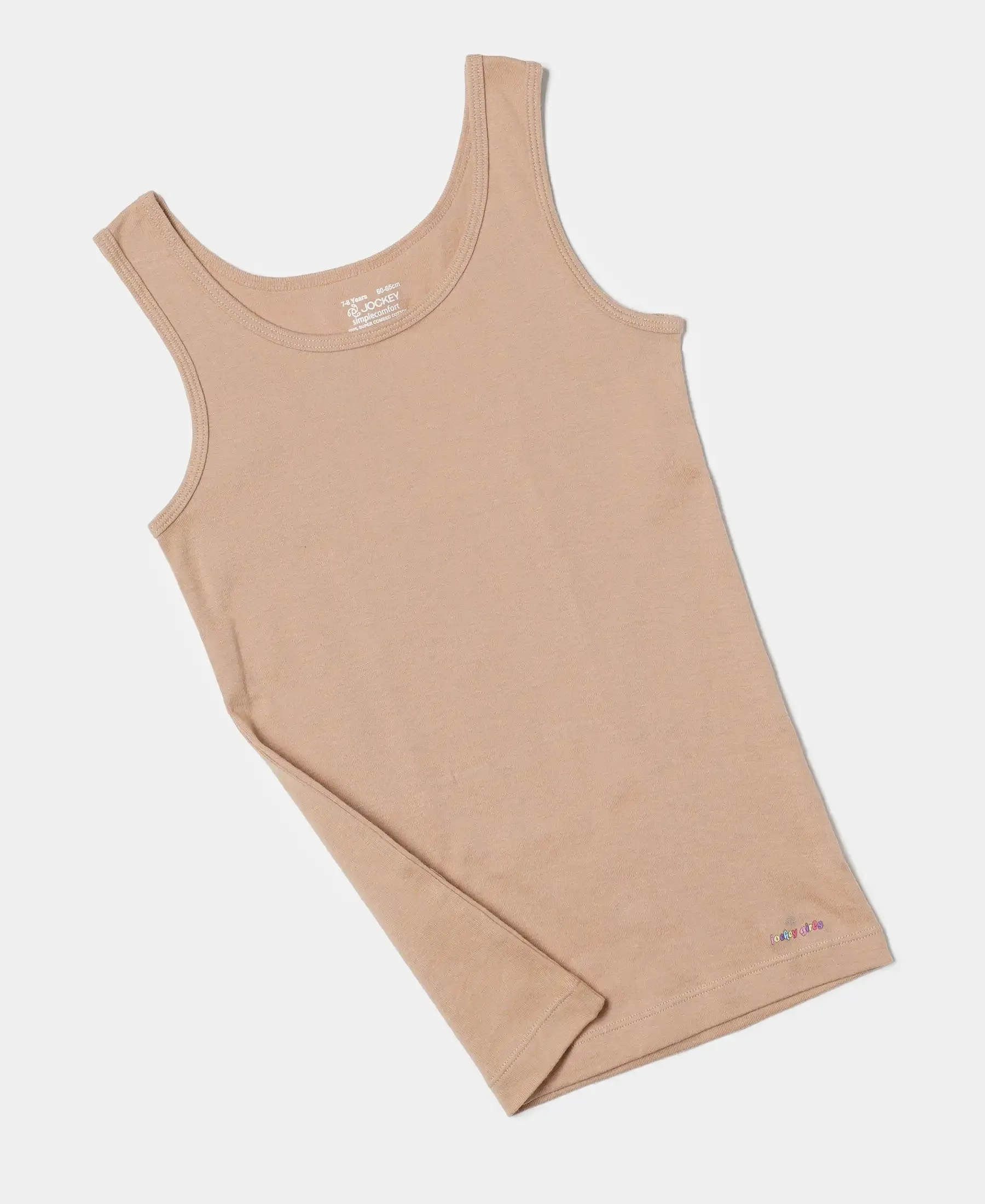 Girl's Super Combed Cotton Rib Solid Inner Tank Top - Skin