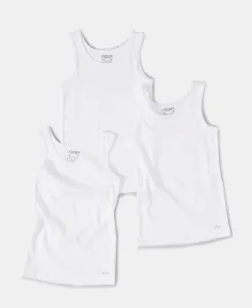 Girl's Super Combed Cotton Rib Solid Inner Tank Top - White (Pack of 3)