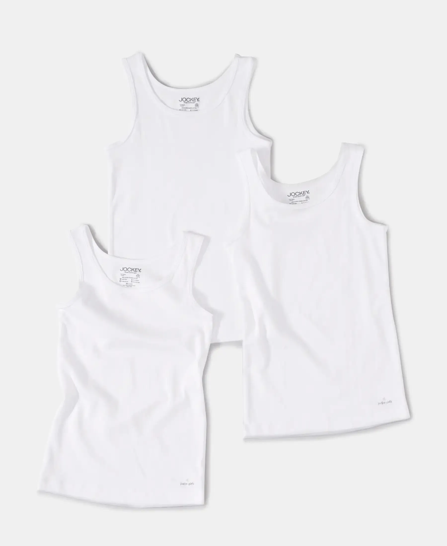 Girl's Super Combed Cotton Rib Solid Inner Tank Top - White (Pack of 3)