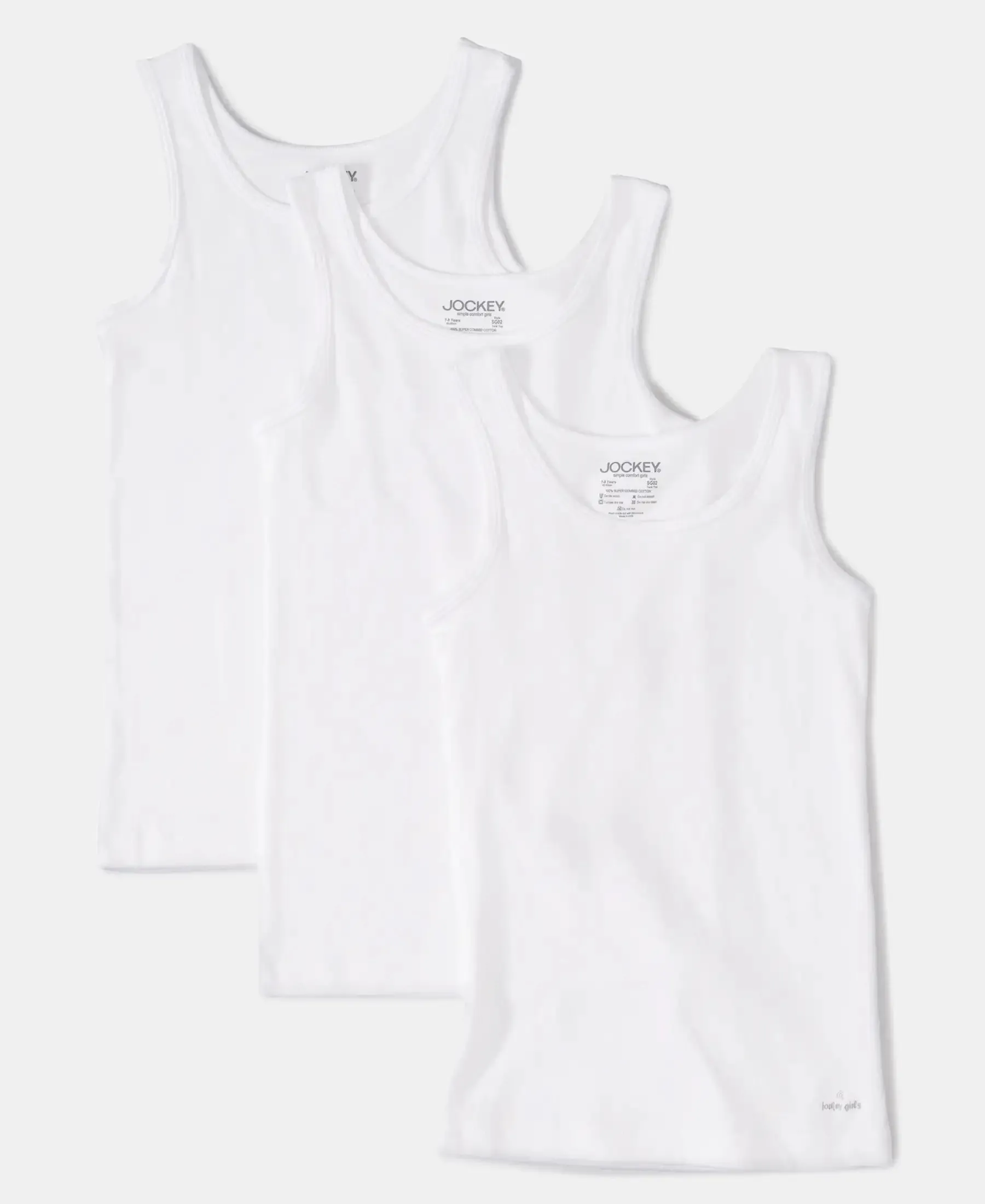 Girl's Super Combed Cotton Rib Solid Inner Tank Top - White (Pack of 3)