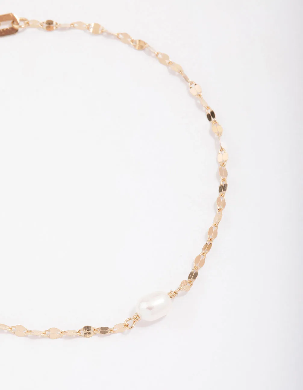 Gold Plated Sterling SIlver Freshwater Pearl Chain Bracelet