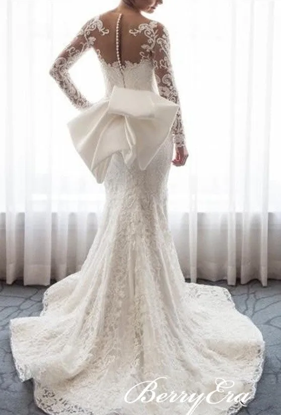 Gorgeous Long Mermaid 2 Pieces Lace Wedding Dresses, Luxury Bridal Gown