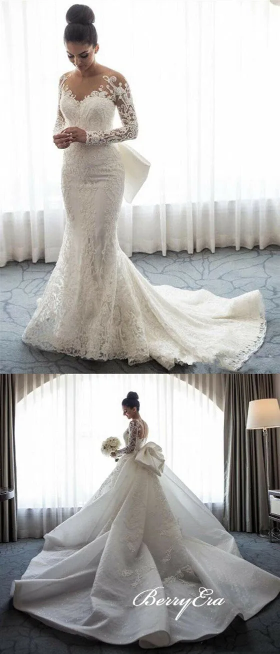 Gorgeous Long Mermaid 2 Pieces Lace Wedding Dresses, Luxury Bridal Gown