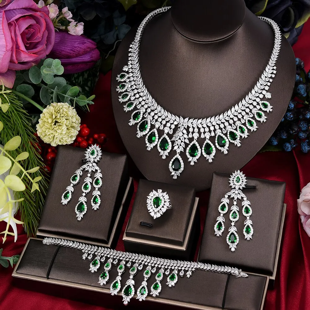 Green CZ Luxury African Jewelry Sets