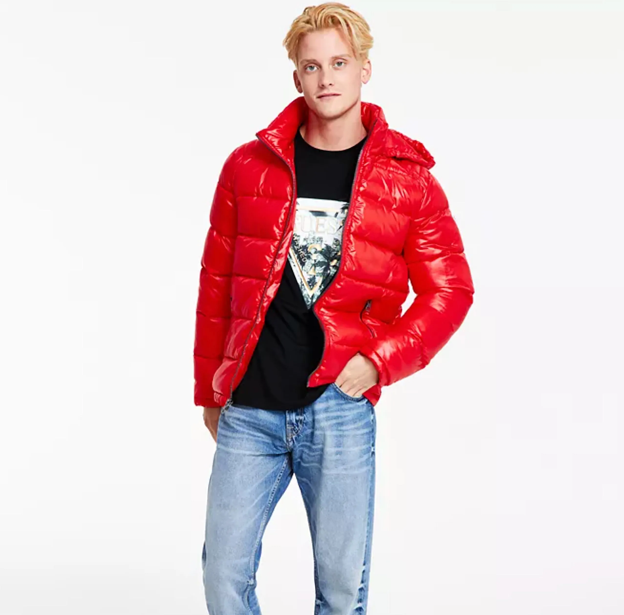 Guess - Men - Puffer Jacket w/ Hood - Crimson