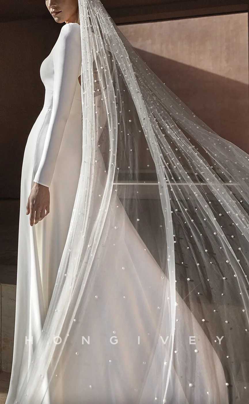 H0899 - Couture Beaded Overlay Long Sleeves Open Back With Train Wedding Dress