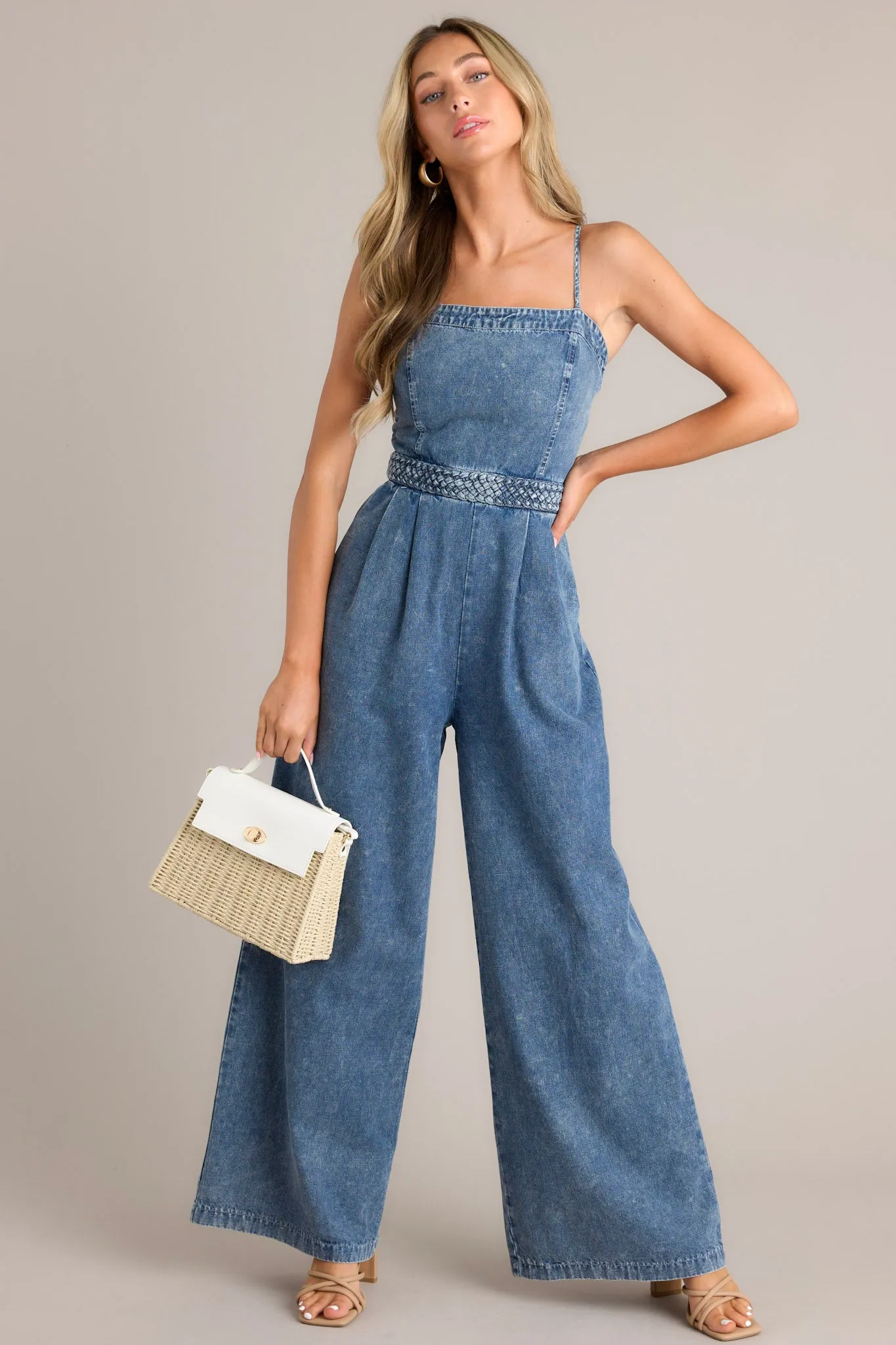 Indigo Sky Dark Chambray Acid Wash Jumpsuit