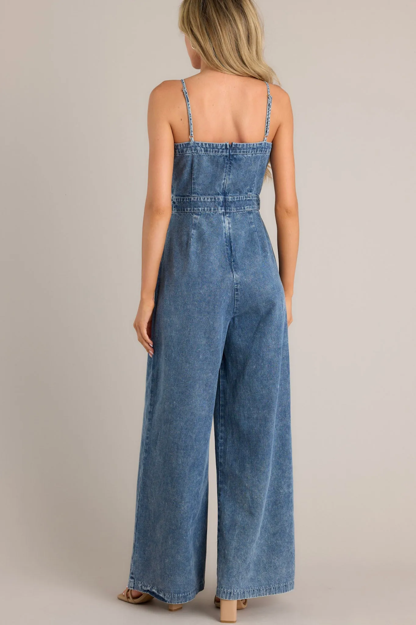 Indigo Sky Dark Chambray Acid Wash Jumpsuit