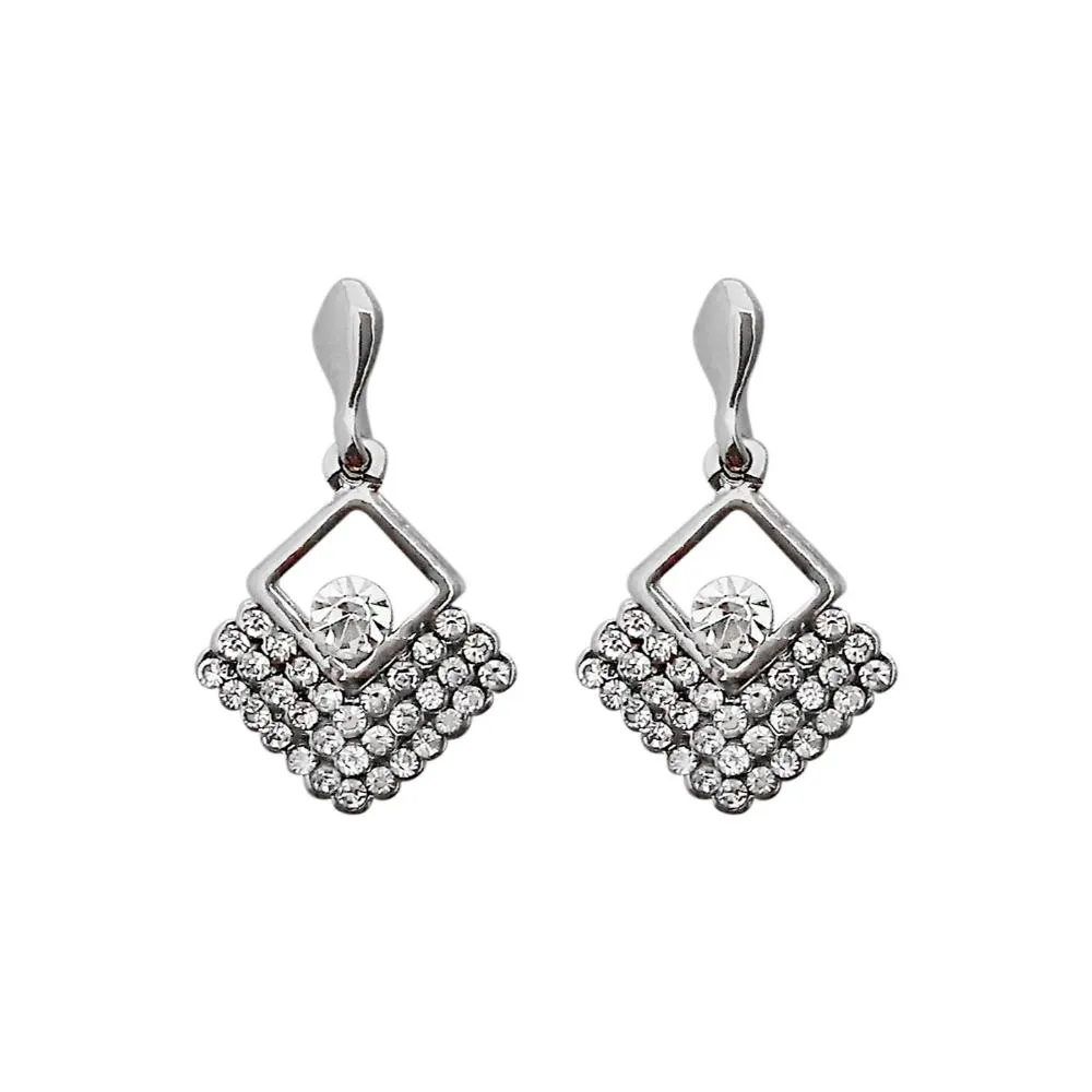 JewelMaze Austrian Stone Silver Plated Stud Earrings ( assorted design )