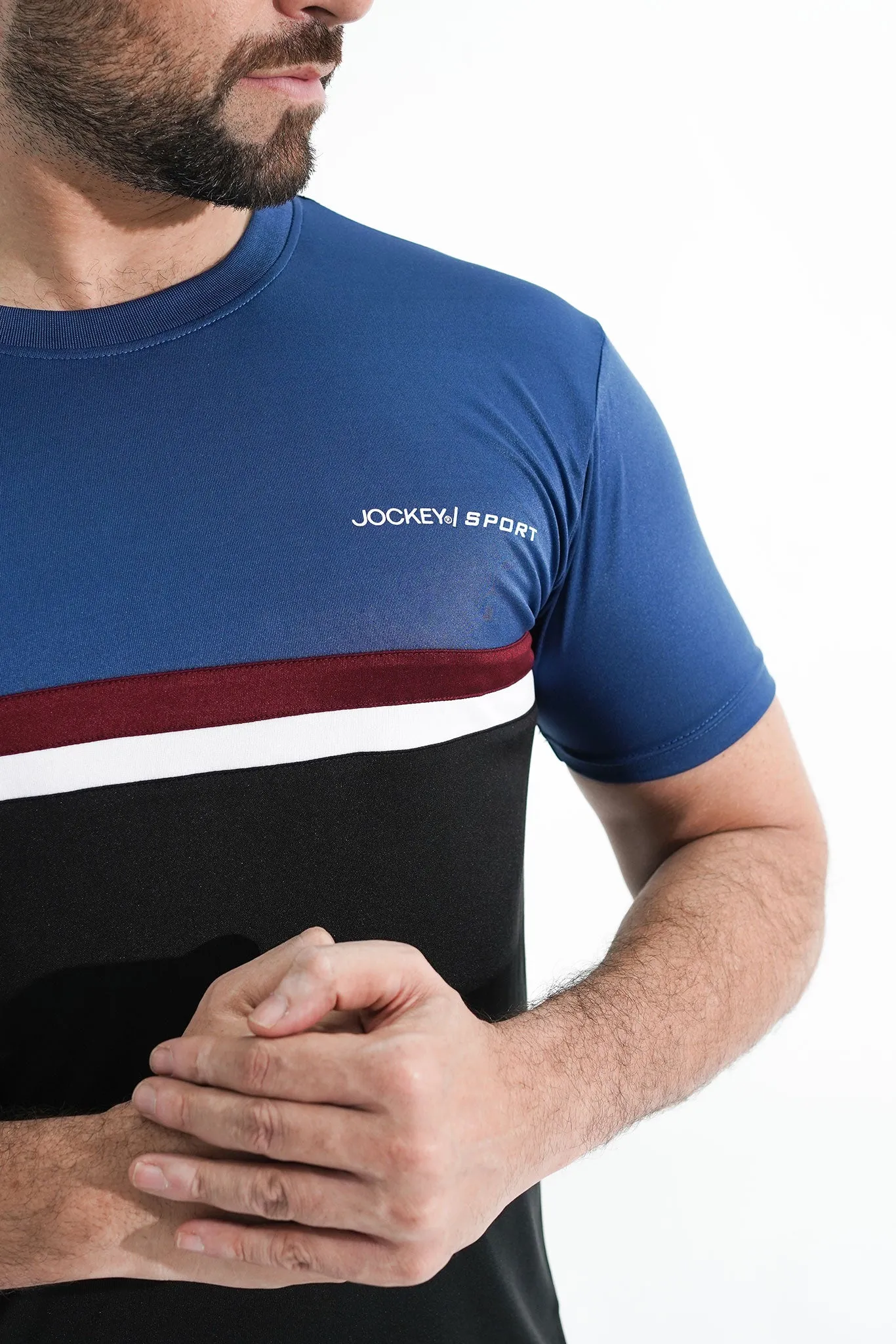 Jockey Sport Half Sleeves Crew Neck Contrast Panel Shirt