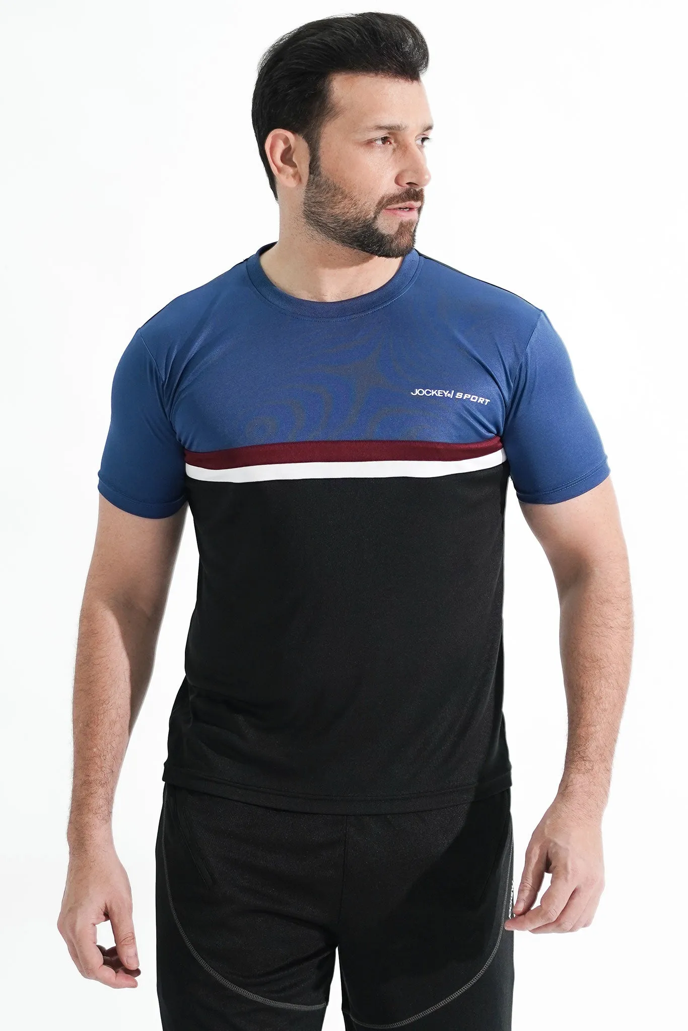 Jockey Sport Half Sleeves Crew Neck Contrast Panel Shirt