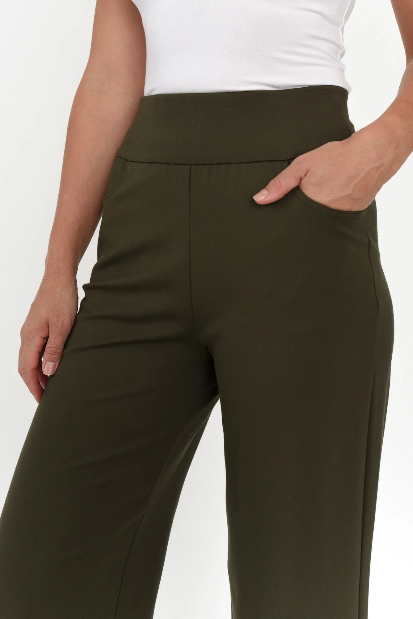 Kimmy Khaki Wide Leg Ponte Pants