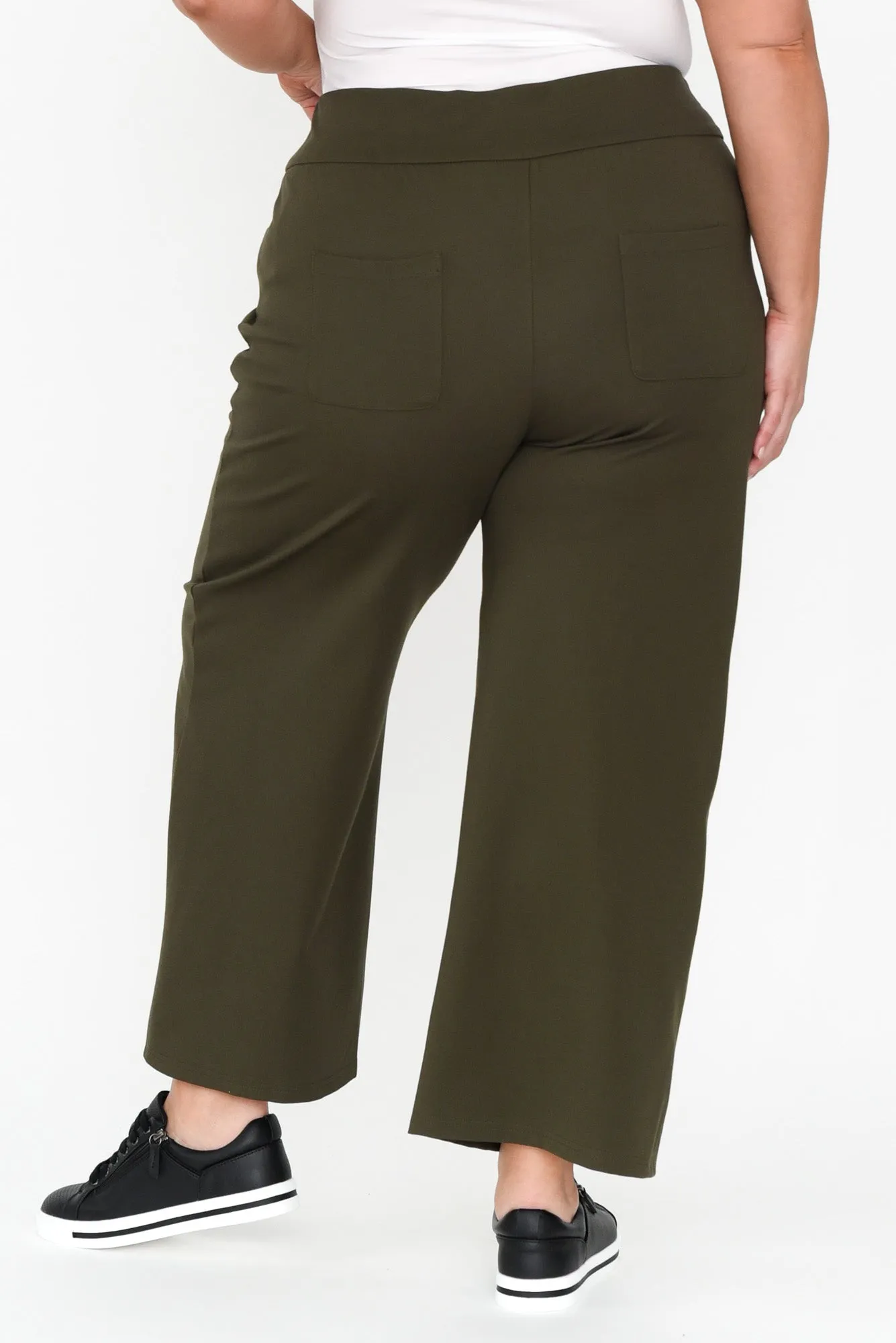 Kimmy Khaki Wide Leg Ponte Pants