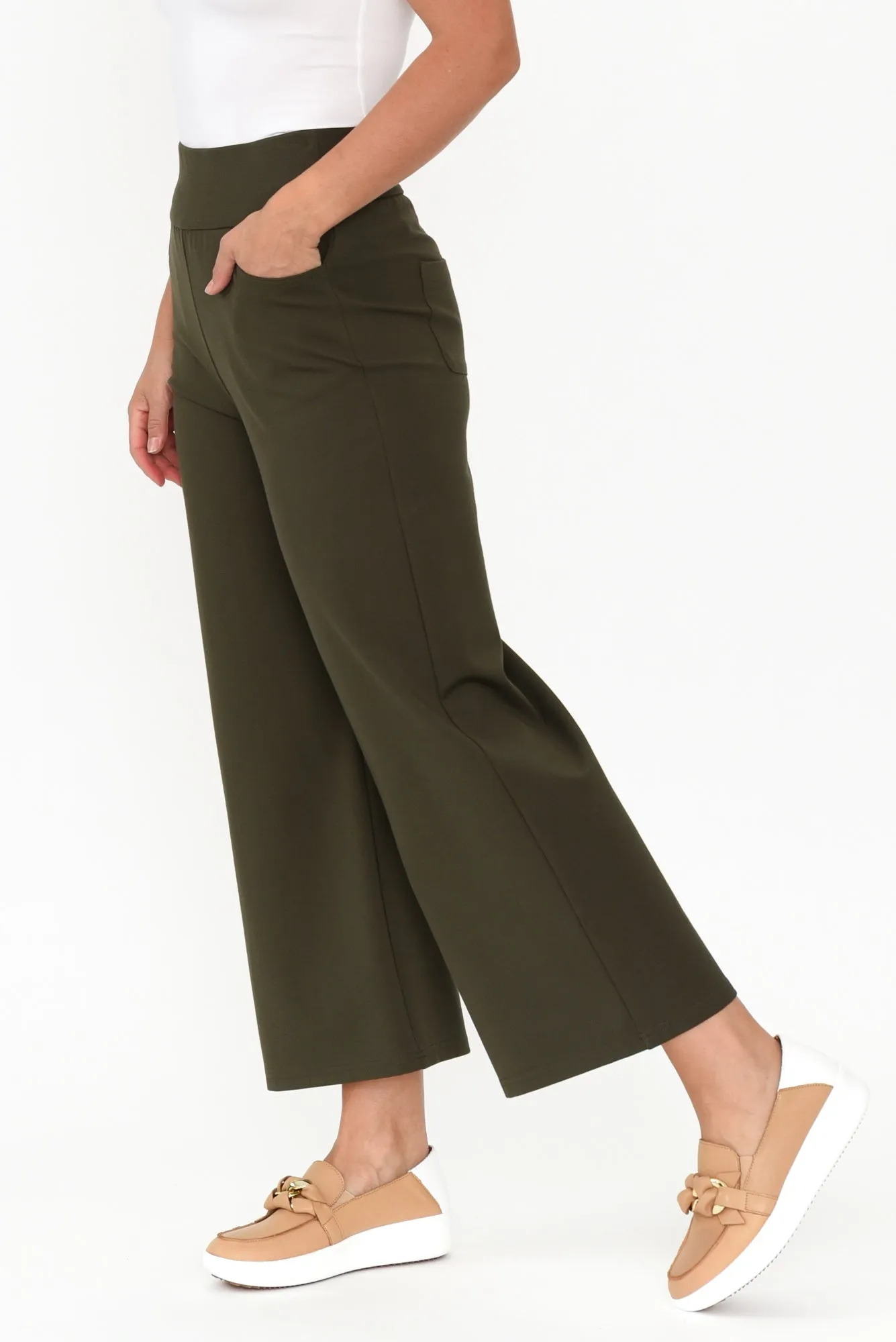 Kimmy Khaki Wide Leg Ponte Pants