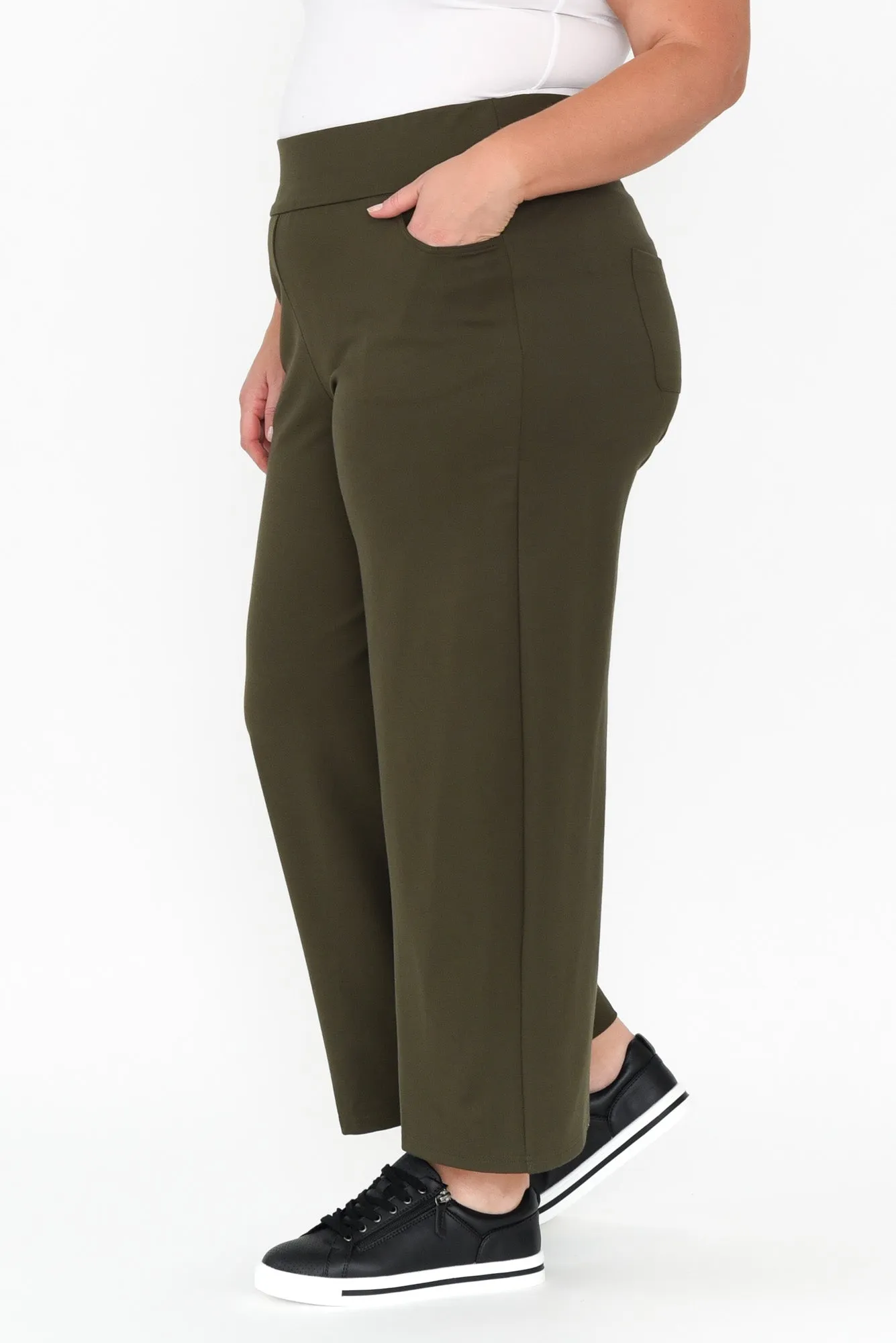 Kimmy Khaki Wide Leg Ponte Pants