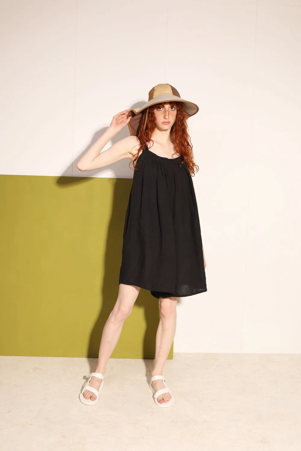 L F Markey Black Linen Romper