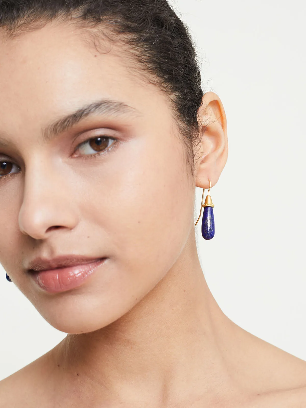 Lapis Pileus Earrings in 22k Yellow Gold