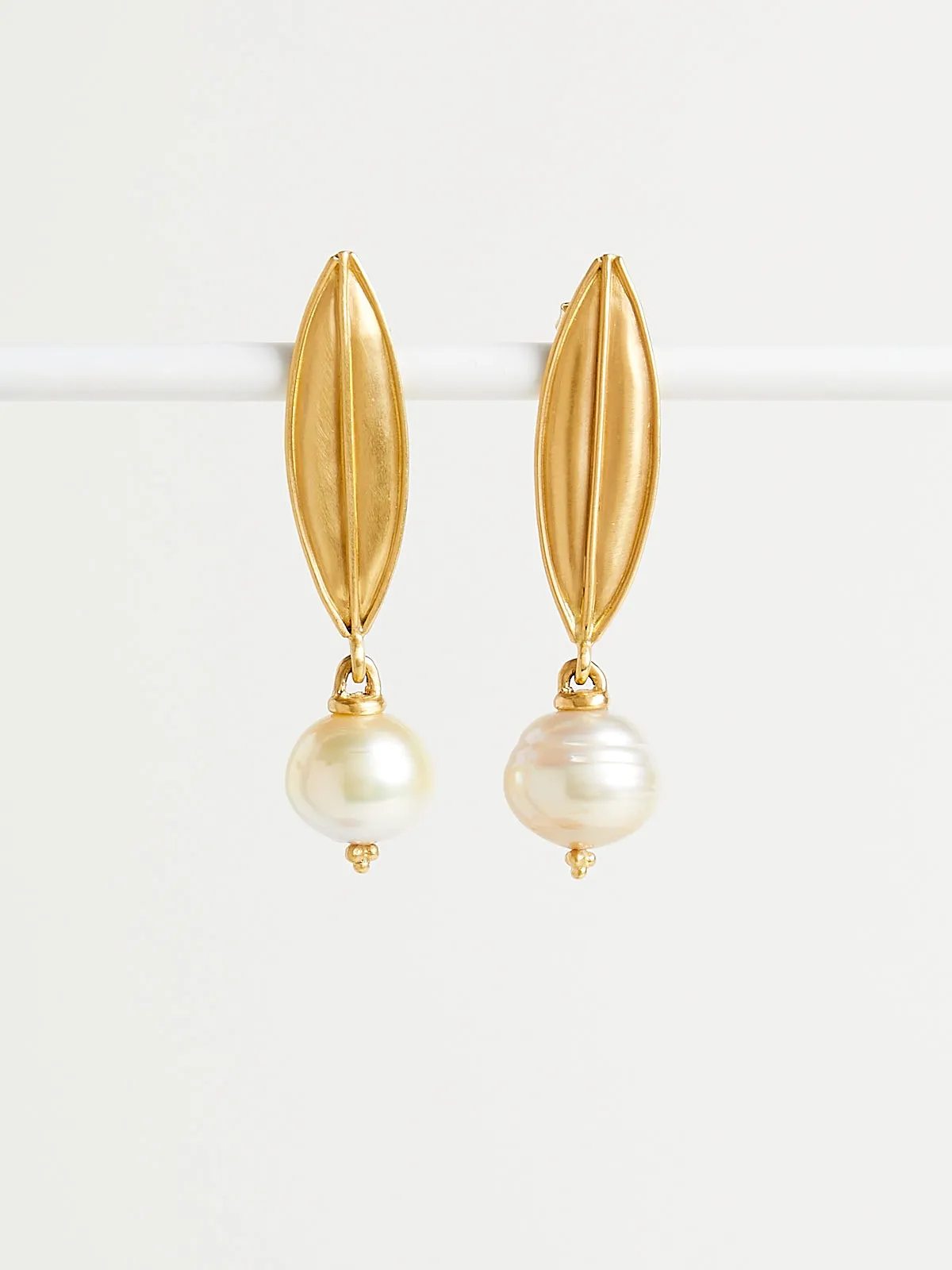 Laurel South Sea Pearl Drop Earrings in 22k Yellow Gold