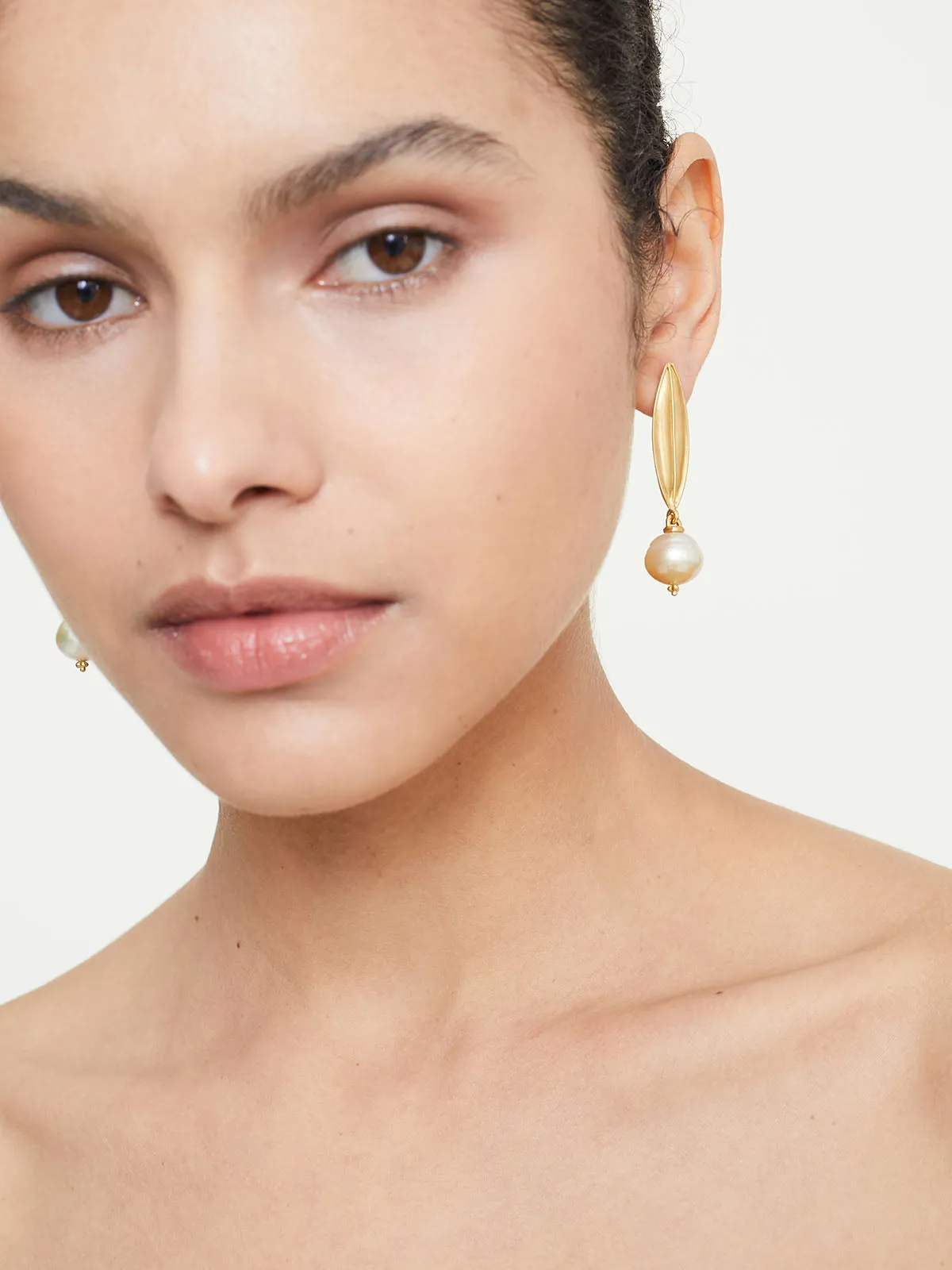 Laurel South Sea Pearl Drop Earrings in 22k Yellow Gold