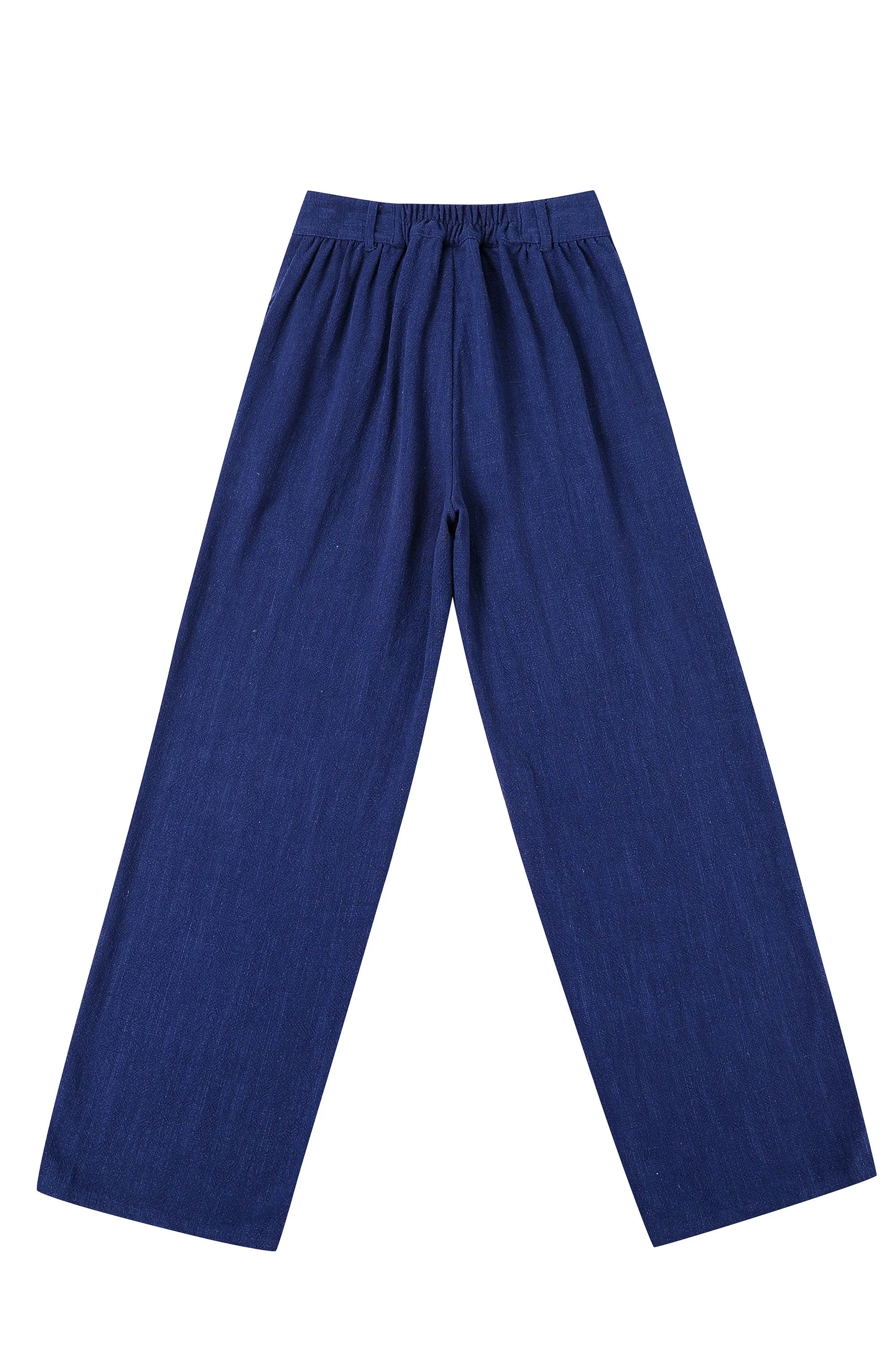 Linen Straight Leg Trousers Navy