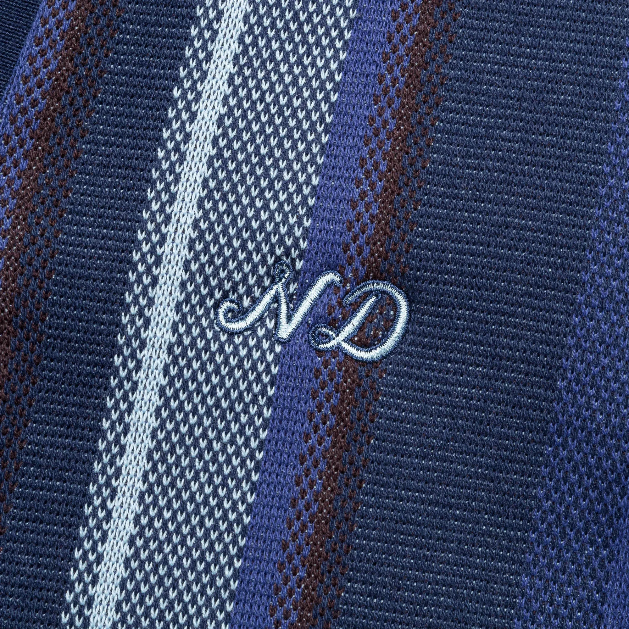 Long Sleeve Striped Polo - Navy/Chocolate