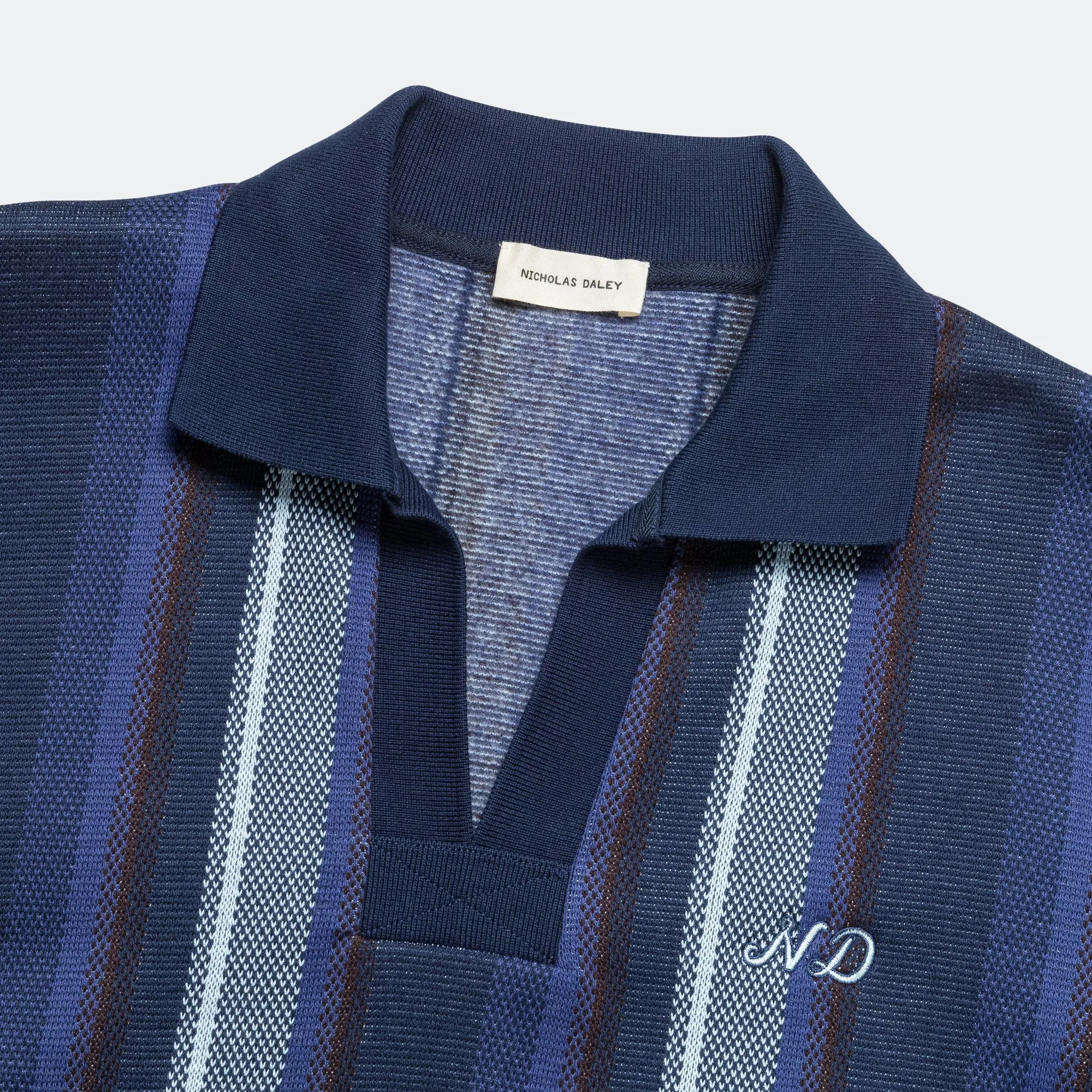 Long Sleeve Striped Polo - Navy/Chocolate