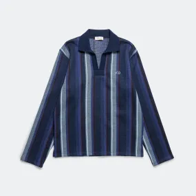 Long Sleeve Striped Polo - Navy/Chocolate