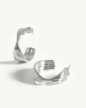 Medium Wave Hoop Earrings | Silver Plated